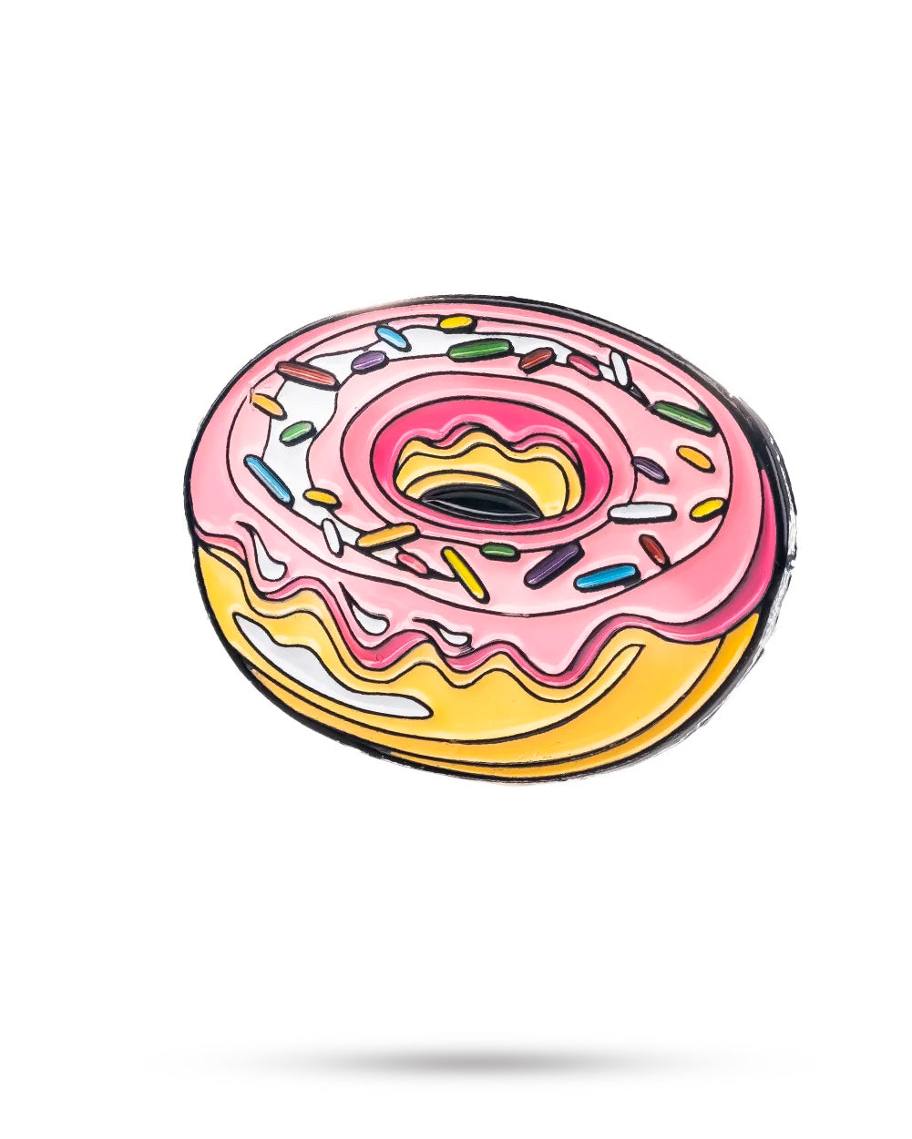 Colorful donut ball marker featuring pink icing and sprinkles, perfect for adding fun to your golf game.