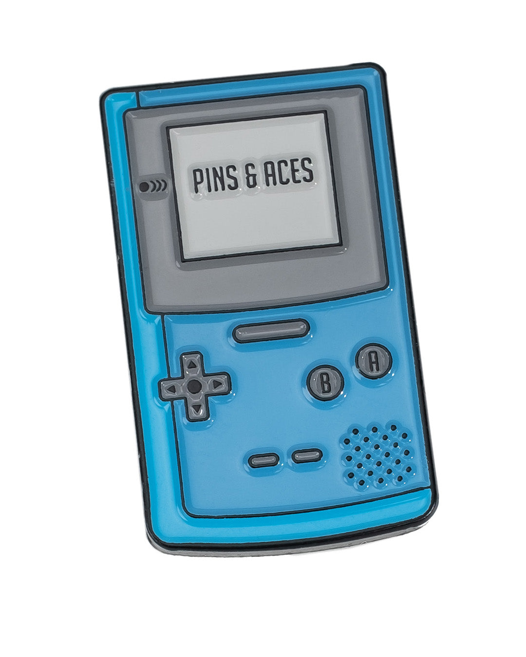 Game Boy-inspired ball marker featuring a blue design with buttons and the text "PINS & ACES" on the screen.
