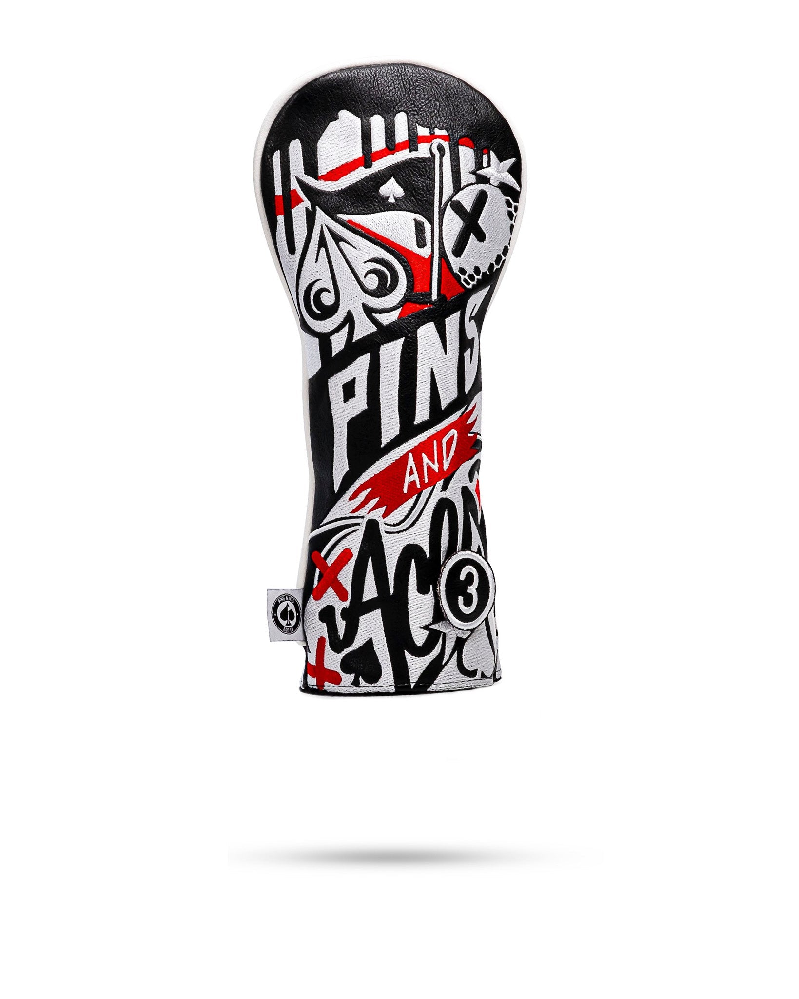 Bold graffiti-style fairway cover featuring vibrant red and black designs, perfect for golfers seeking unique accessories.