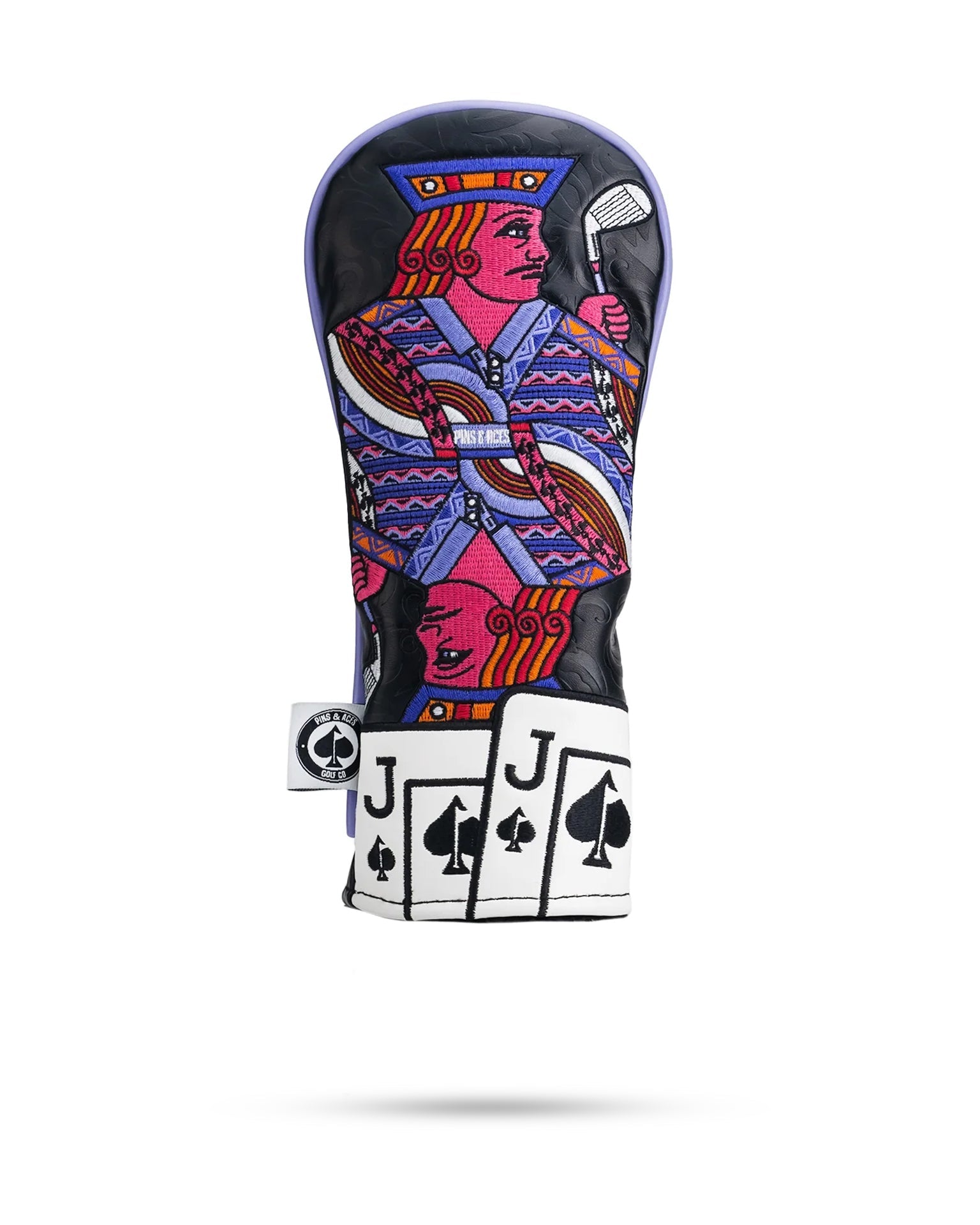 Bold Jack of Spades hybrid golf cover featuring vibrant artwork of a king holding a golf club, designed for standout style on the course.