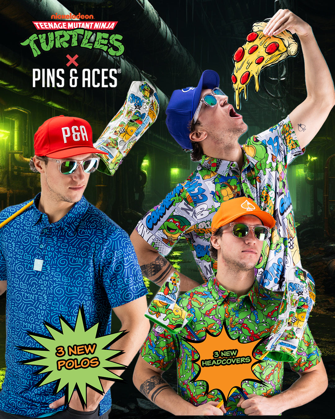 Vibrant Teenage Mutant Ninja Turtles-themed golf apparel, headcovers, and accessories for bold golfers.