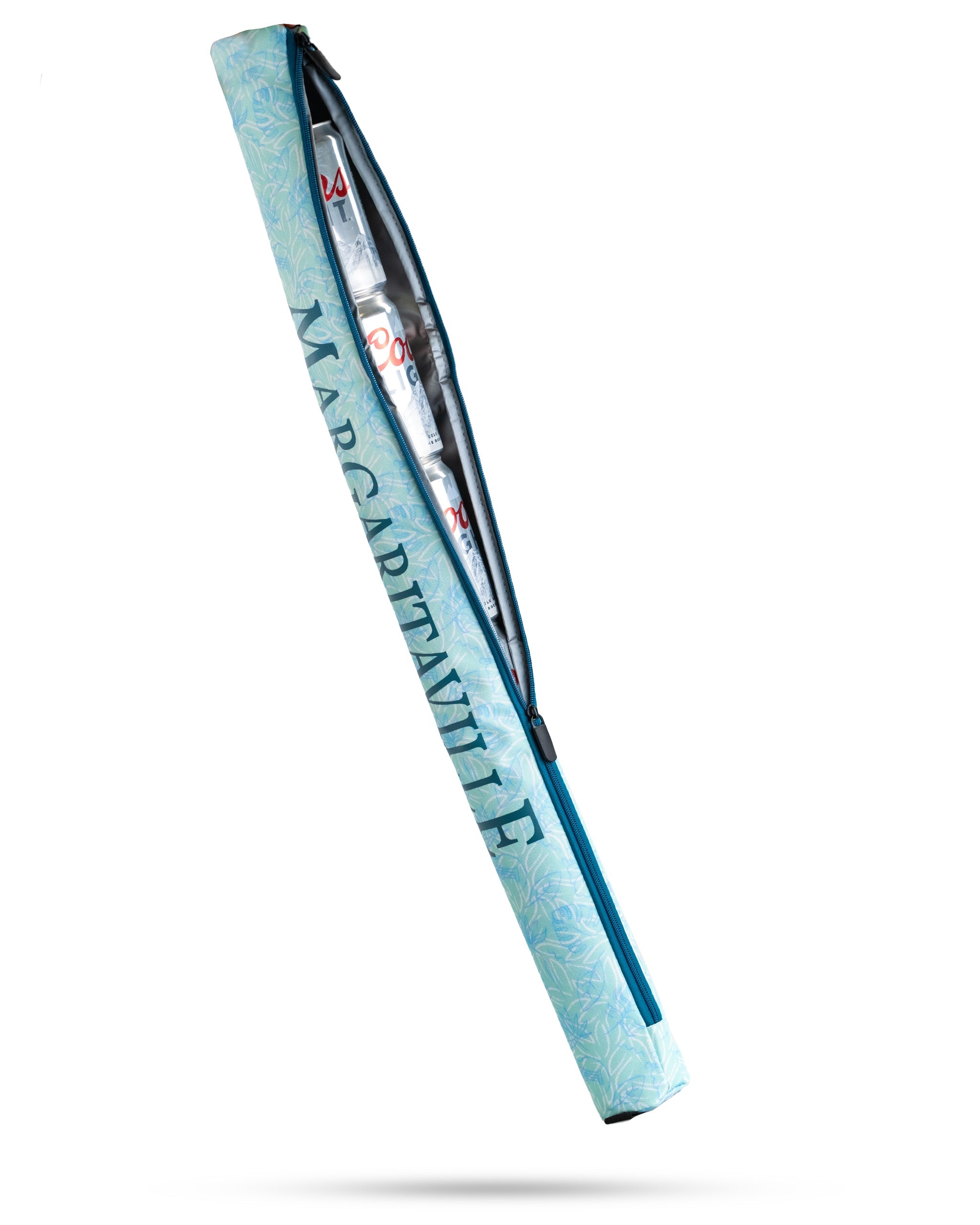 Margaritaville beer sleeve featuring a tropical design, perfect for keeping drinks cold on the golf course.