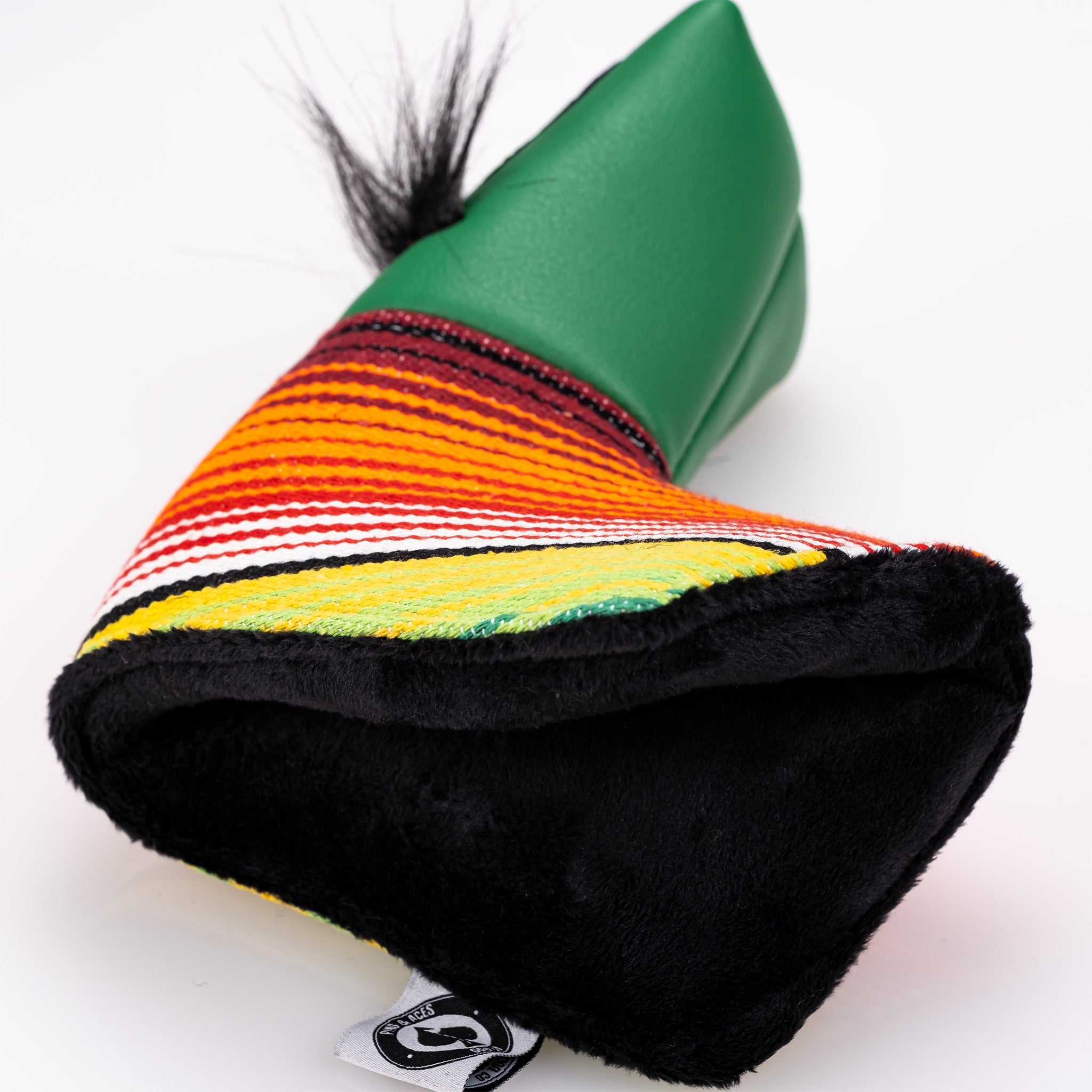 Green mustache sugar skull blade putter cover featuring intricate designs, perfect for adding style to your golf gear.