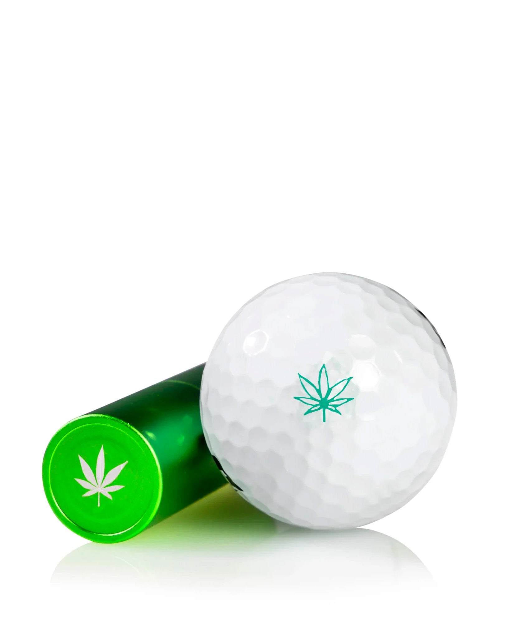 Pot Leaf Ball Stamp featuring a green cannabis leaf design, paired with a green applicator for personalized golf balls.