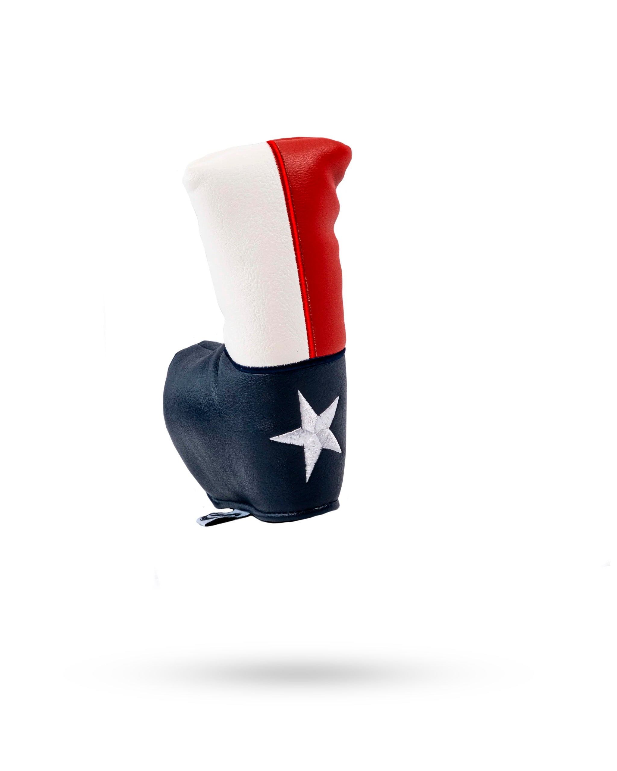 Texas Lone Star blade putter cover featuring a red, white, and blue design with a star emblem, perfect for stylish golfers.