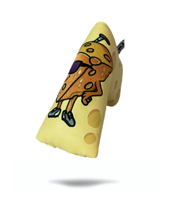 Bold cheese-themed blade putter cover featuring a playful cartoon design, perfect for golfers who want to stand out.