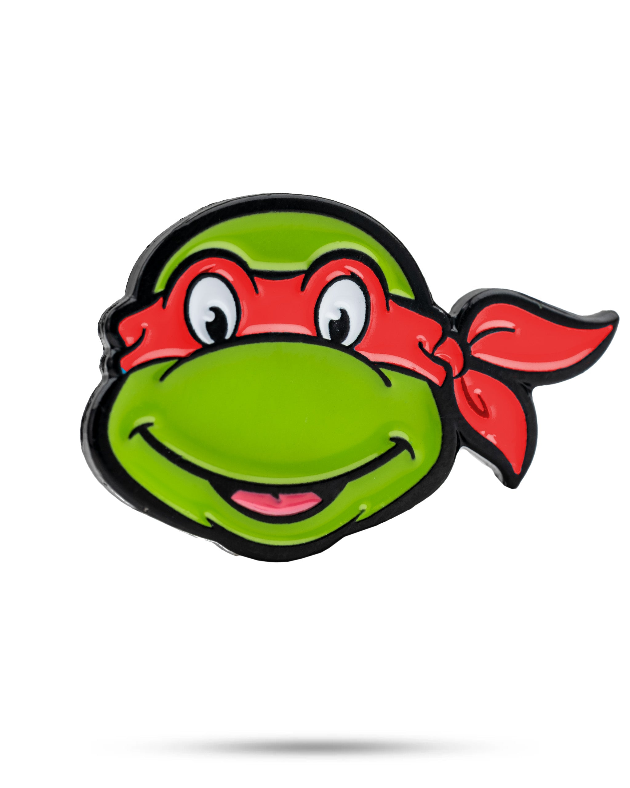 TMNT Raphael ball marker featuring a vibrant green turtle head with a red bandana and a friendly smile.