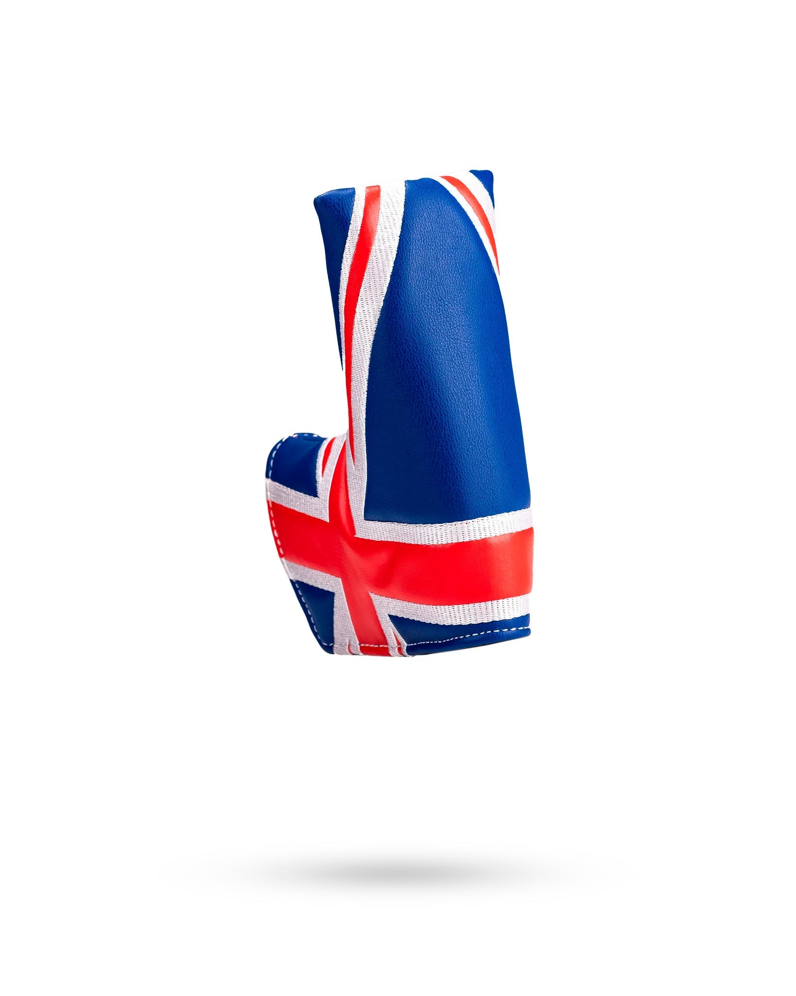Bold blue blade putter cover featuring the United Kingdom flag design, perfect for golfers wanting to showcase their style.