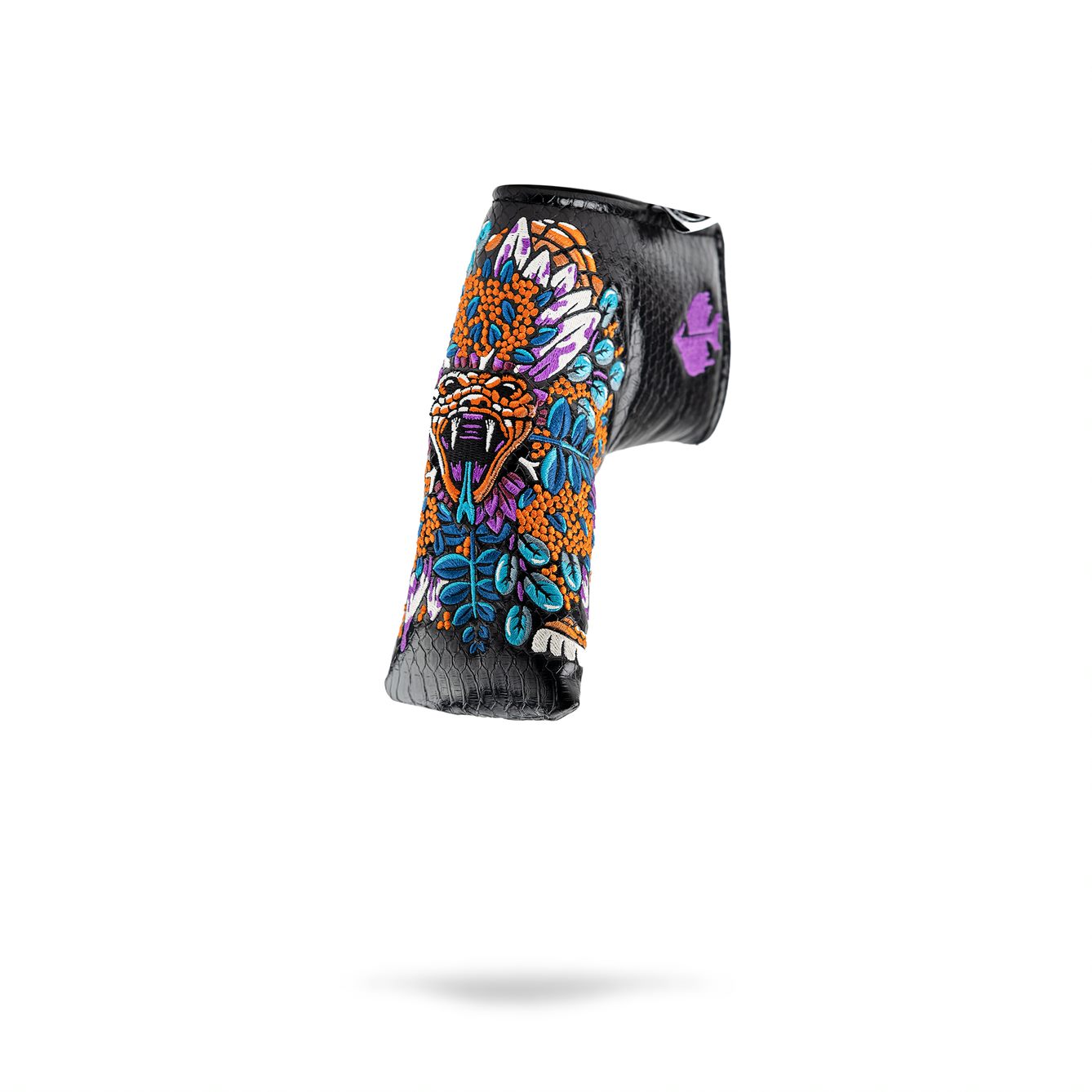 Bold Venom Blade Putter Cover featuring intricate snake and floral designs, perfect for golfers seeking unique style.