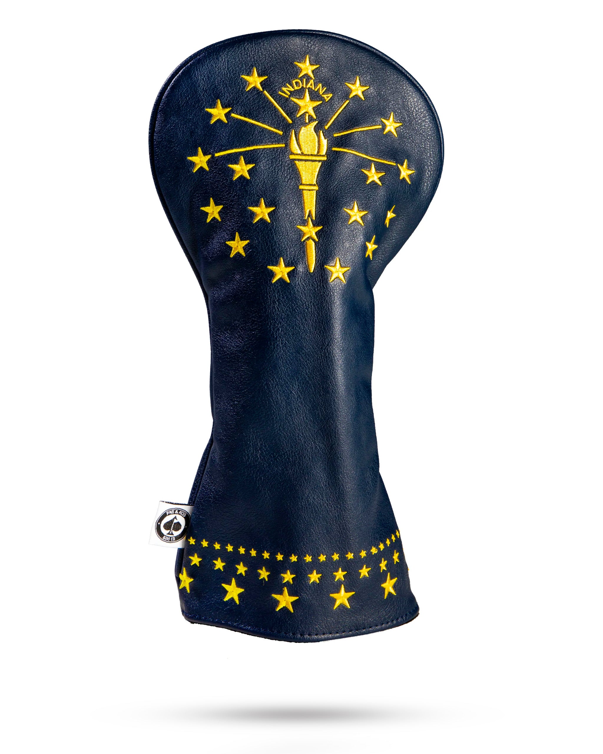 Indiana State Flag Driver Cover featuring the state emblem on a blue background.