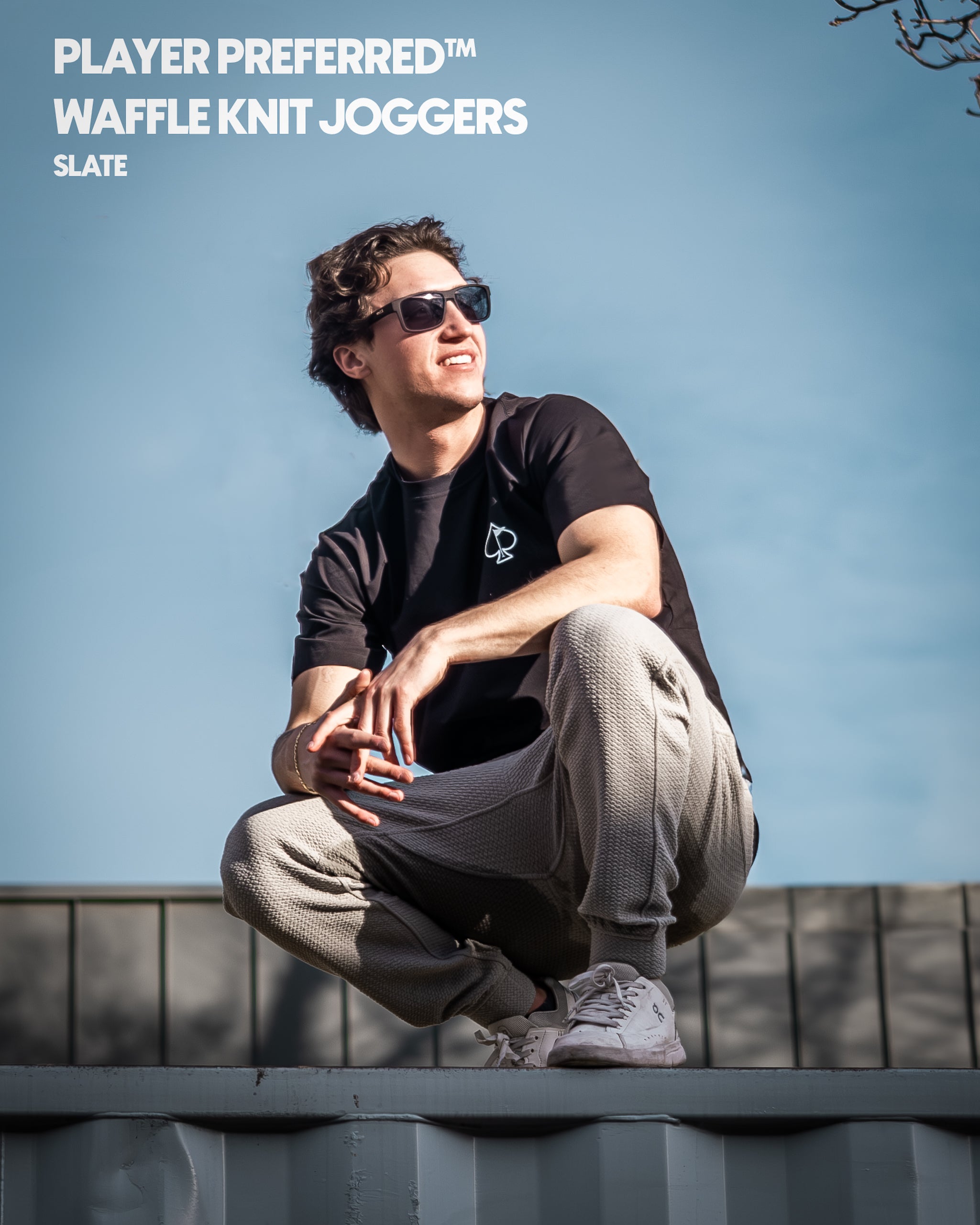 Player Preferred™ Waffleknit Jogger in Slate, featuring a relaxed fit and waffle texture, styled in a lifestyle setting.