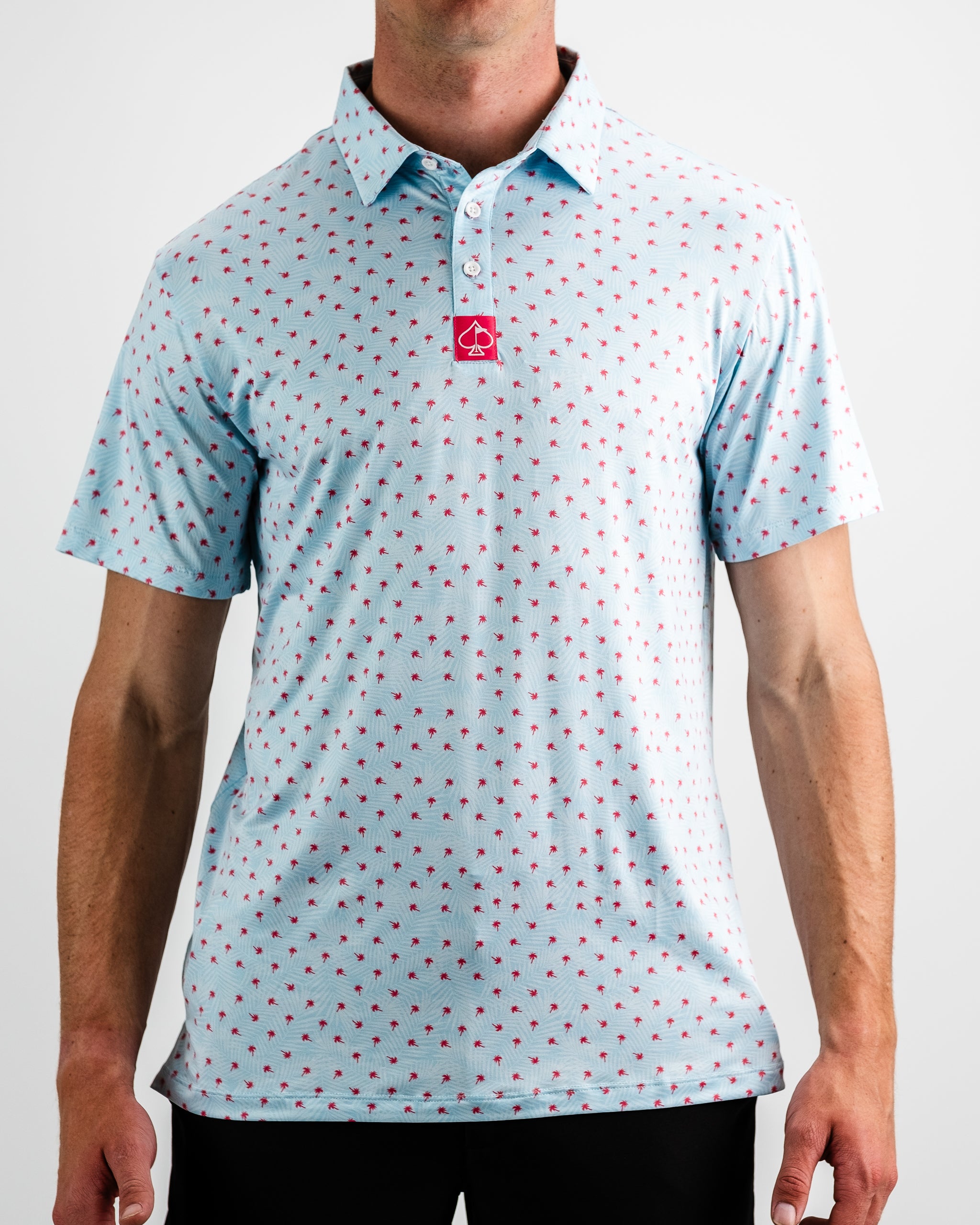 Light blue Palm Sunday dress with short sleeves and a flowy silhouette, showcased on a model.