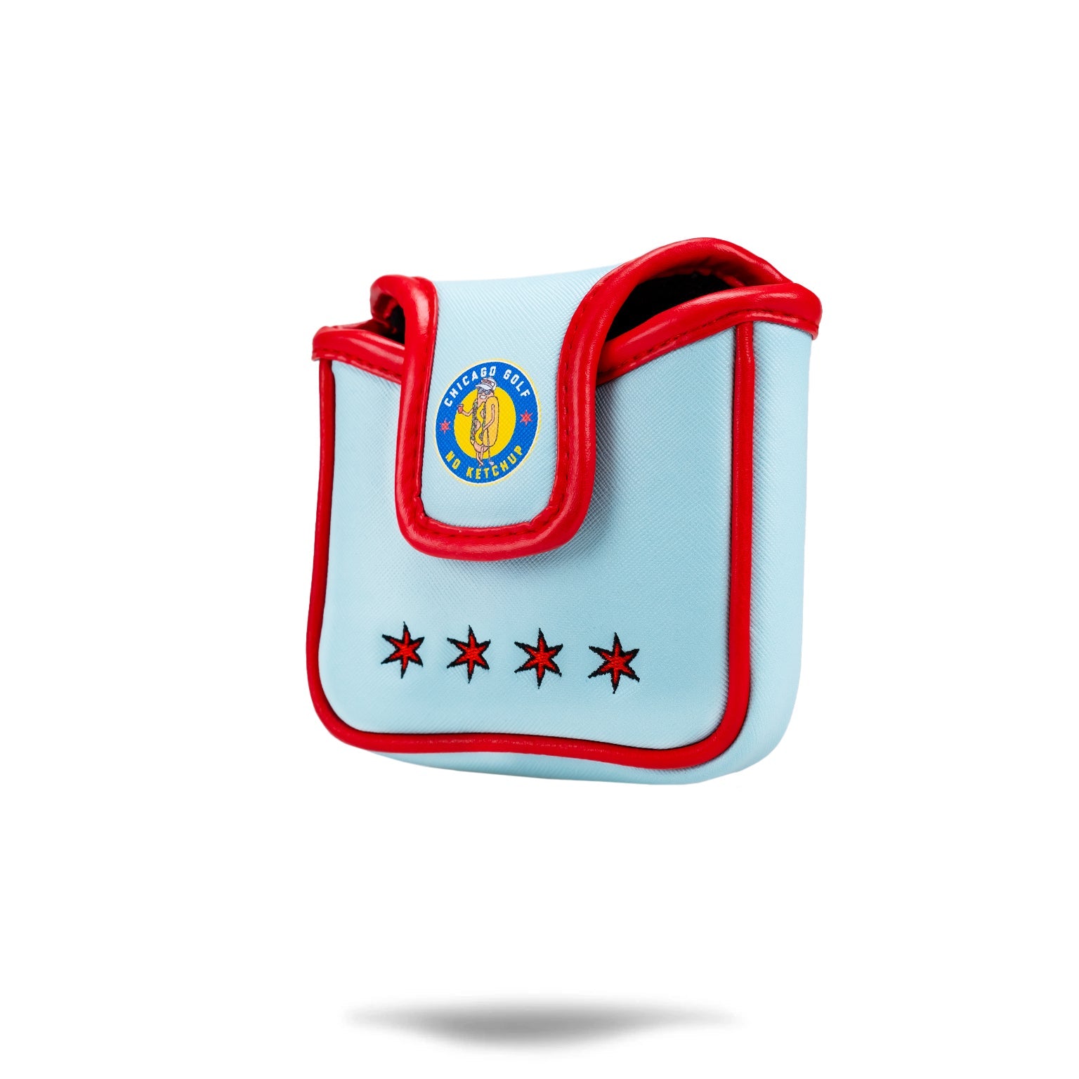 Chicago Dog mallet putter cover featuring a light blue design with red accents and iconic Chicago stars.