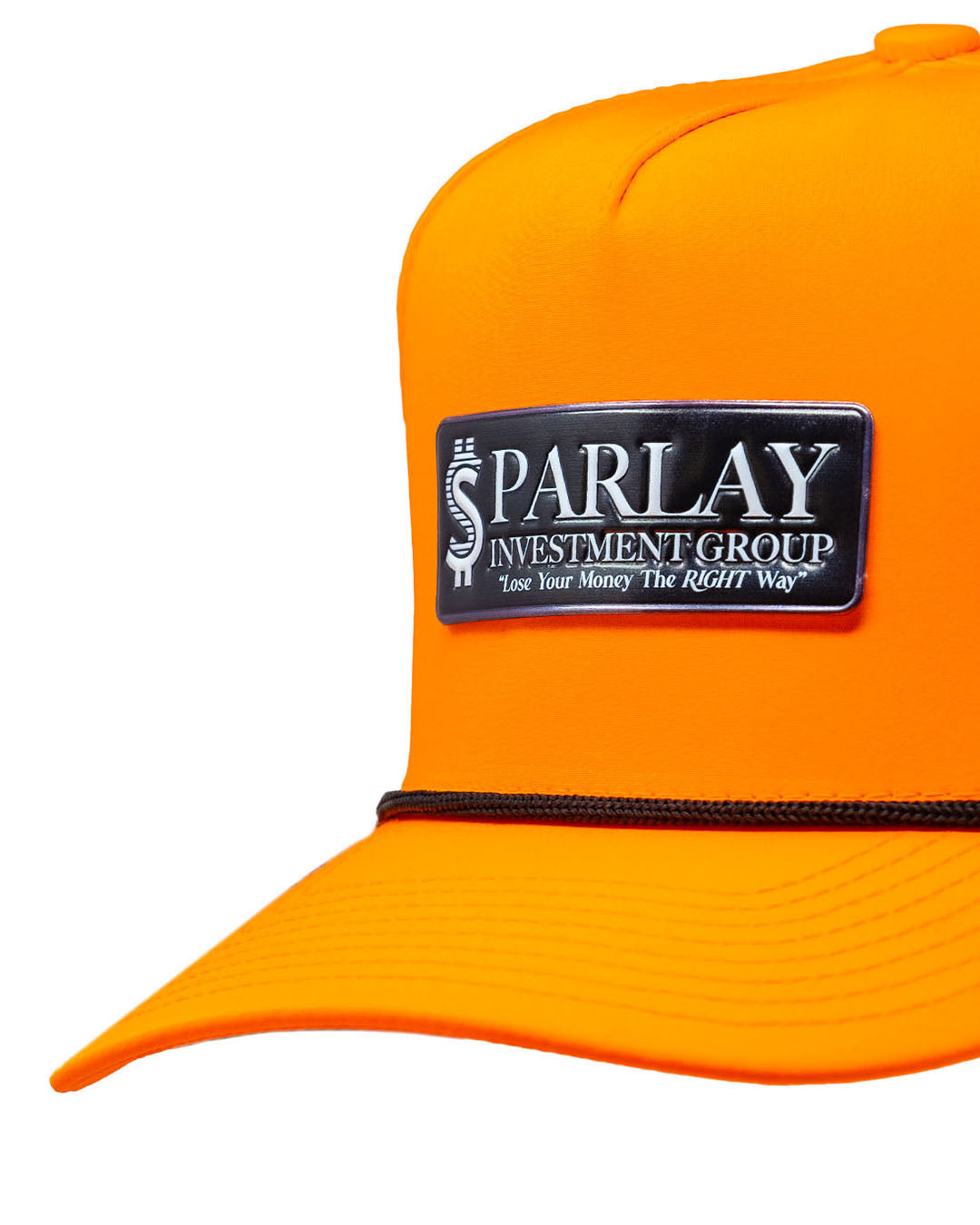 Perforated rope hat in highlighter orange featuring a stylish design and adjustable fit.