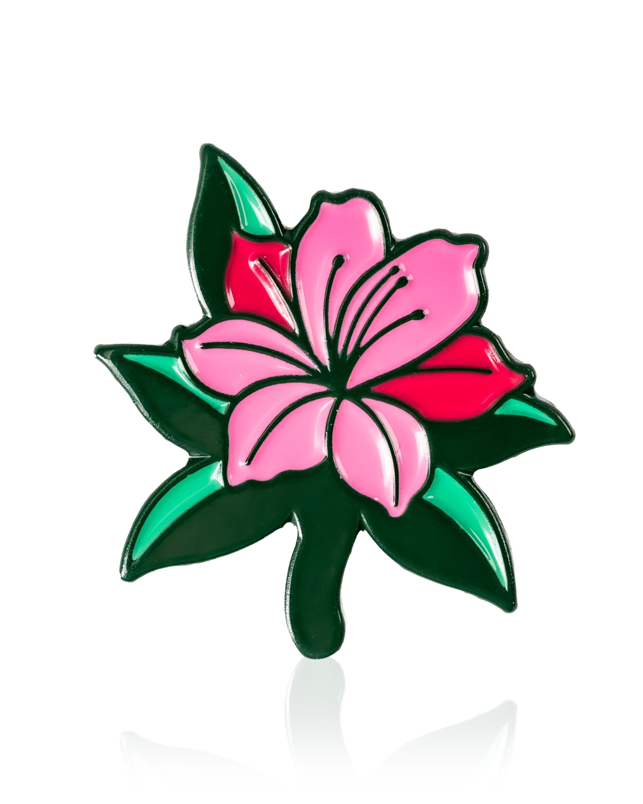 Colorful Azalea flower ball marker featuring pink petals and green leaves, perfect for adding style to your golf game.