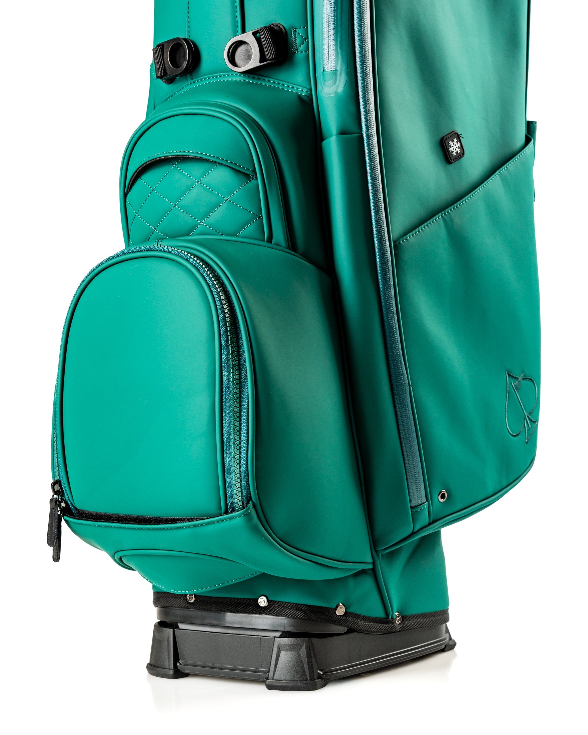 Player Preferred Golf Bag in vibrant teal with quilted side pocket, designed for style and functionality on the course.