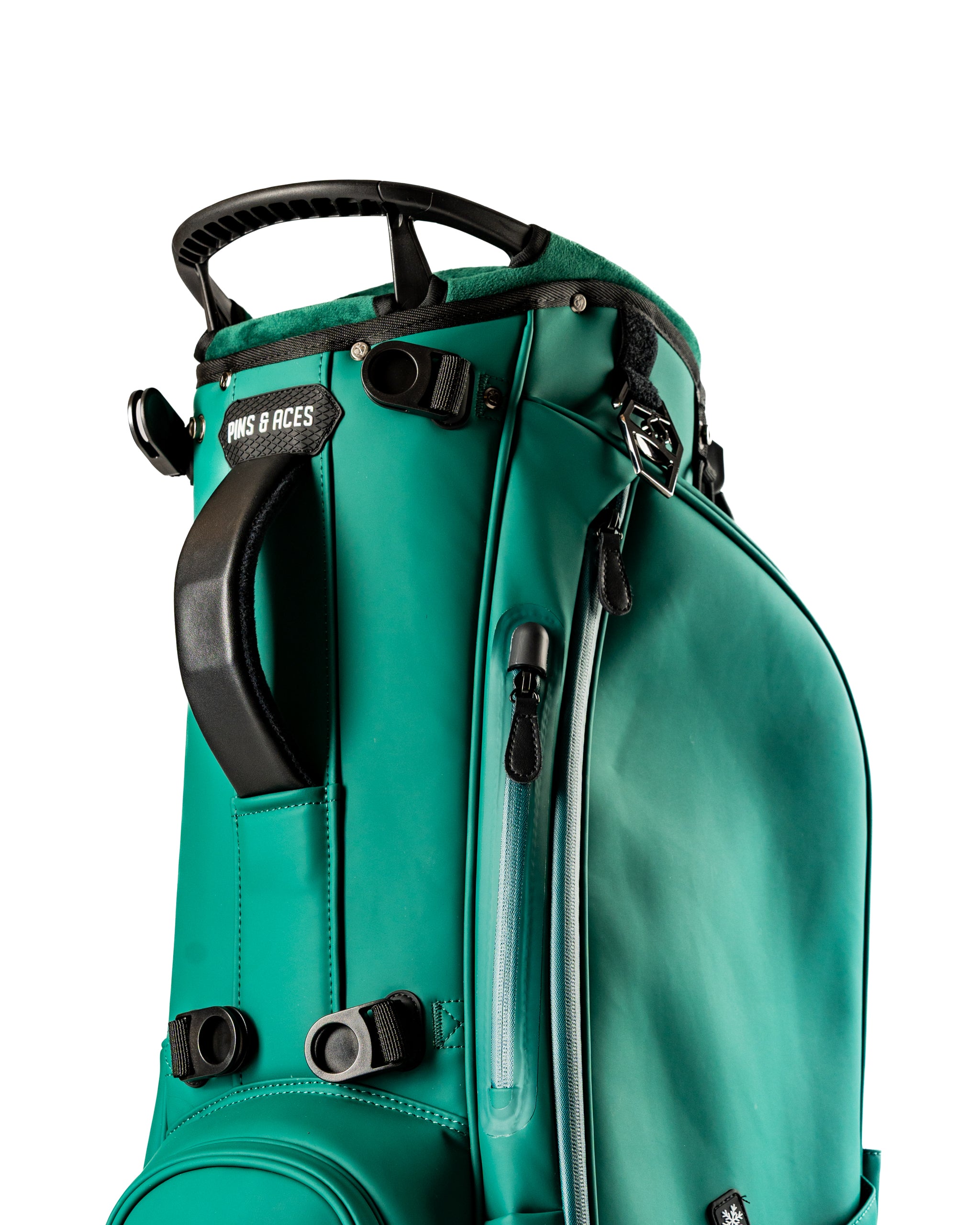 Player Preferred Golf Bag in teal with a sturdy handle and zippered pocket, designed for stylish golfers.