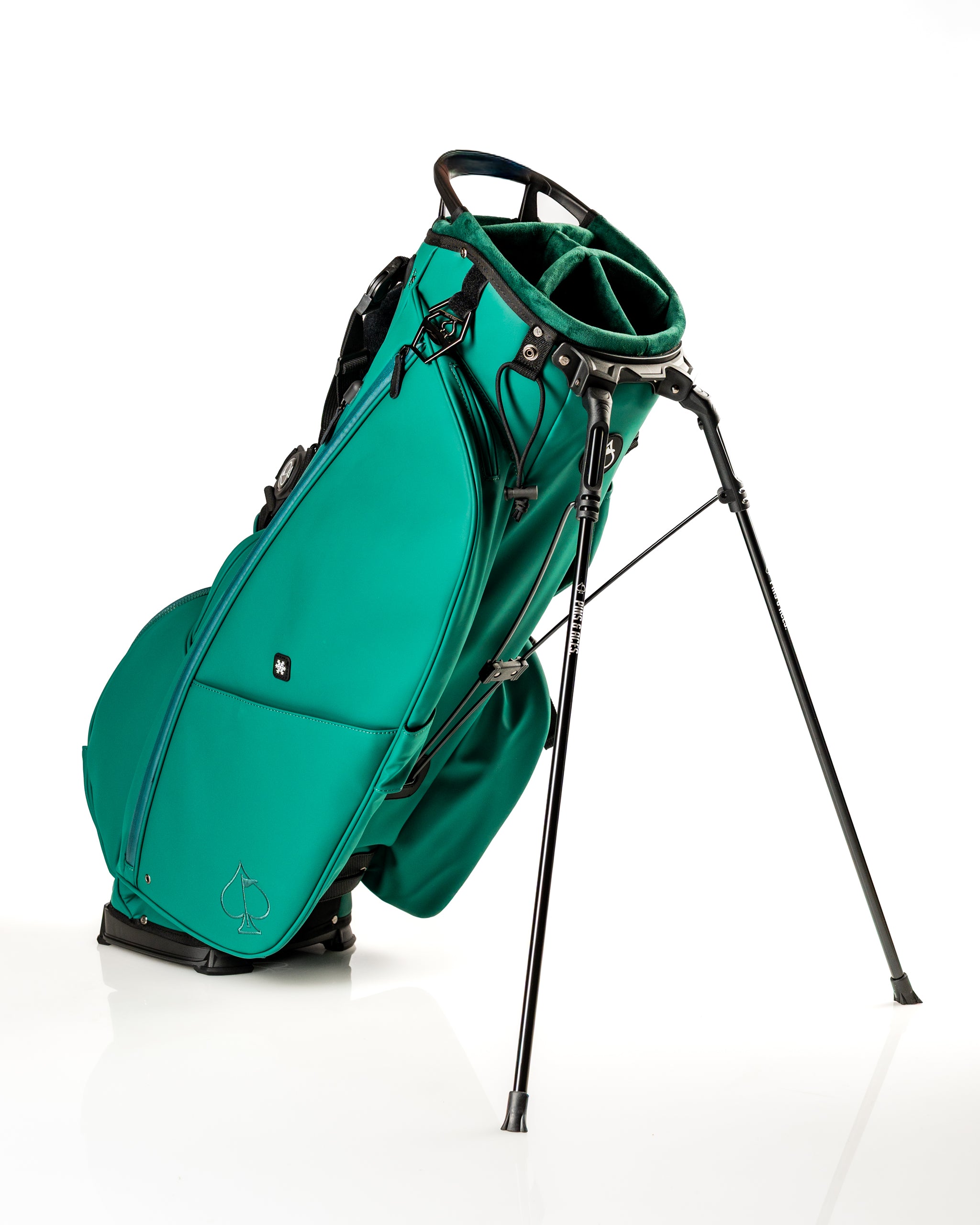 Player Preferred Golf Bag in vibrant teal with a sleek design and sturdy stand, ideal for stylish golfers.
