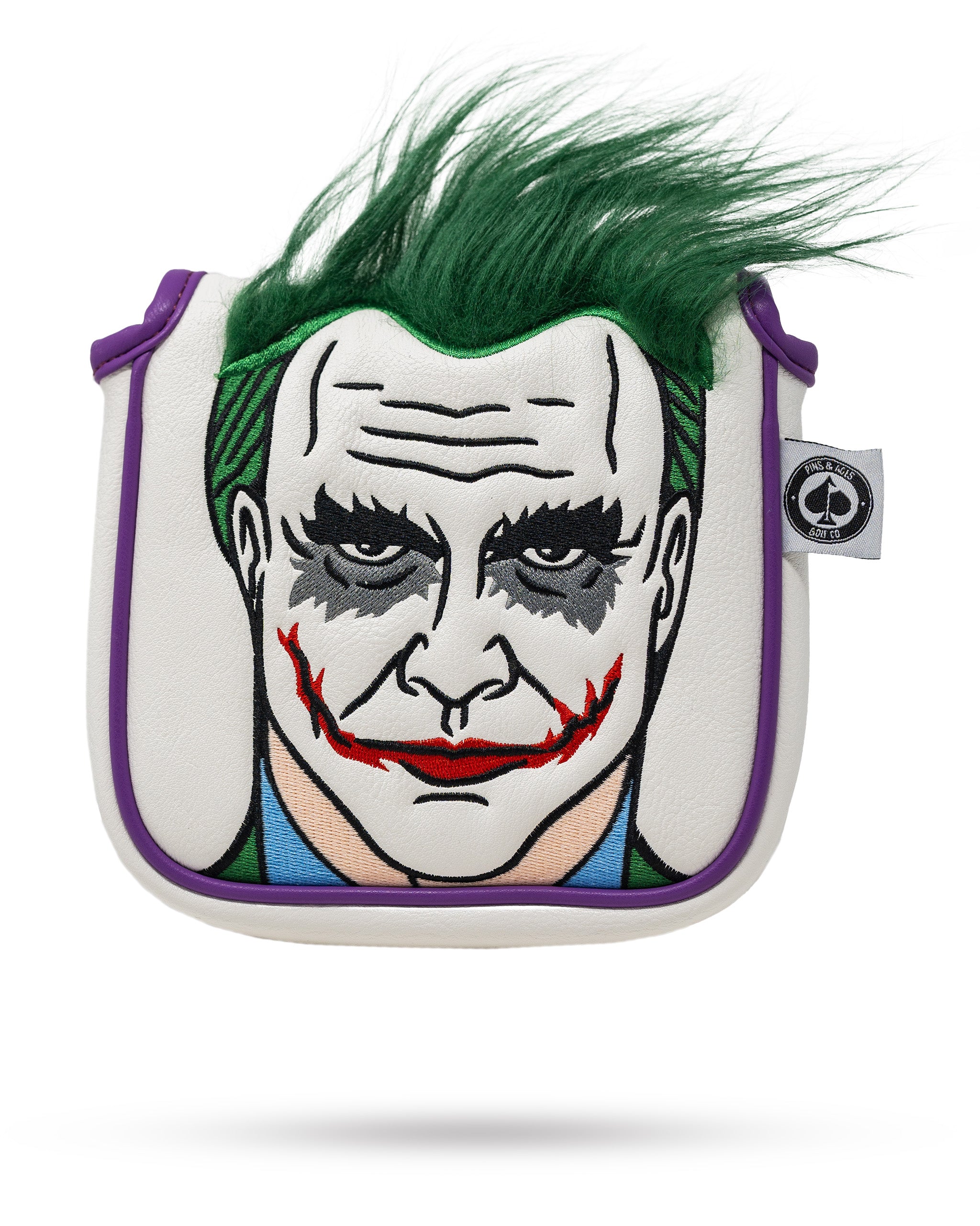 Joker mallet putter cover in XL size, featuring a colorful design with a playful Joker character and secure fastening.