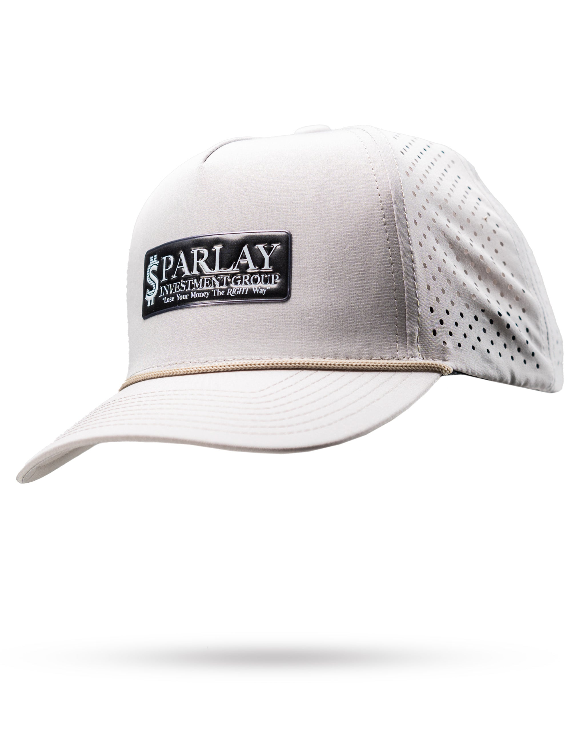 Perforated bone rope hat by Parlay Investment Group, featuring a stylish design and adjustable fit.