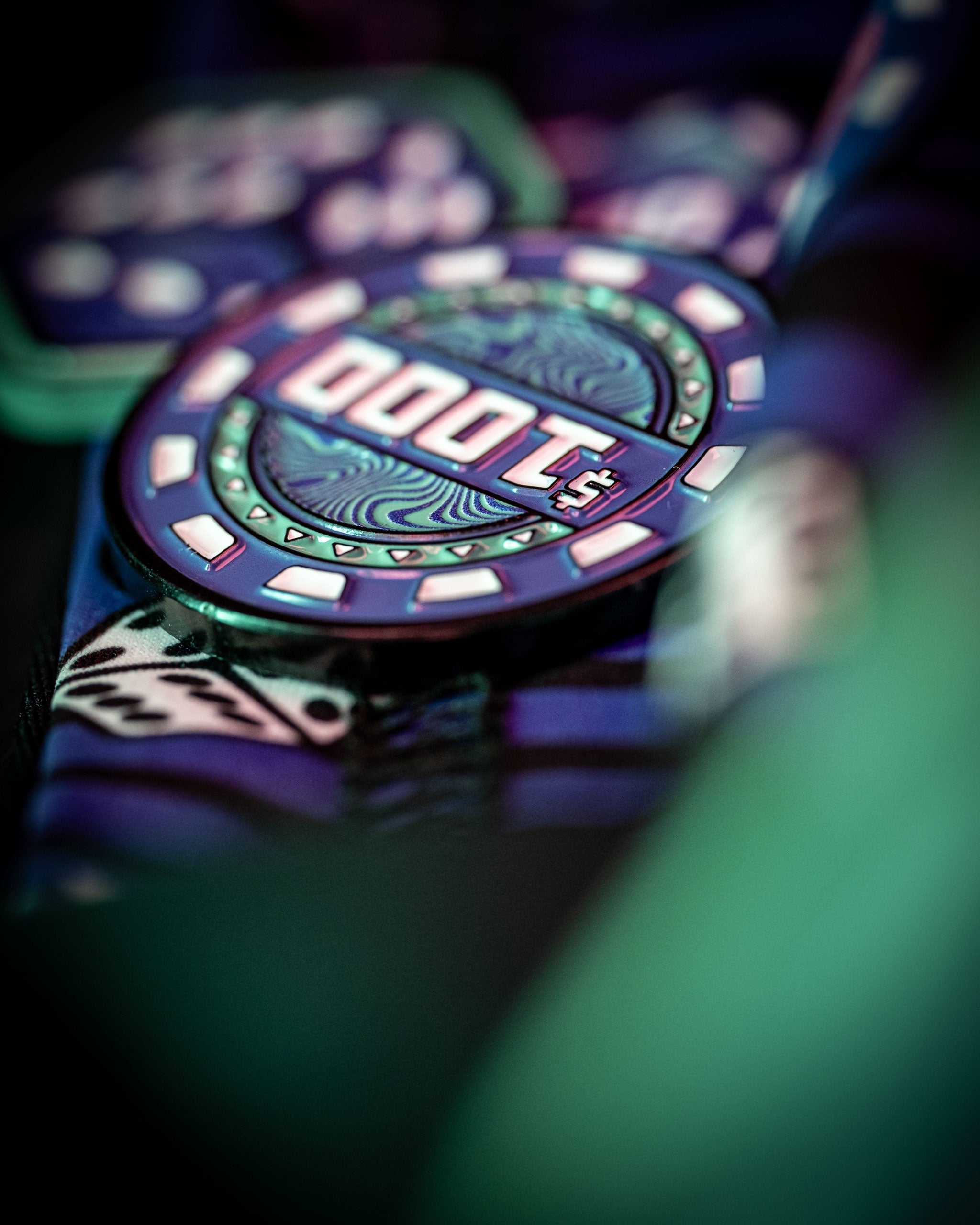 Colorful Mystery Box Backpack featuring unique patterns and a vibrant poker chip design, perfect for golfers seeking style.