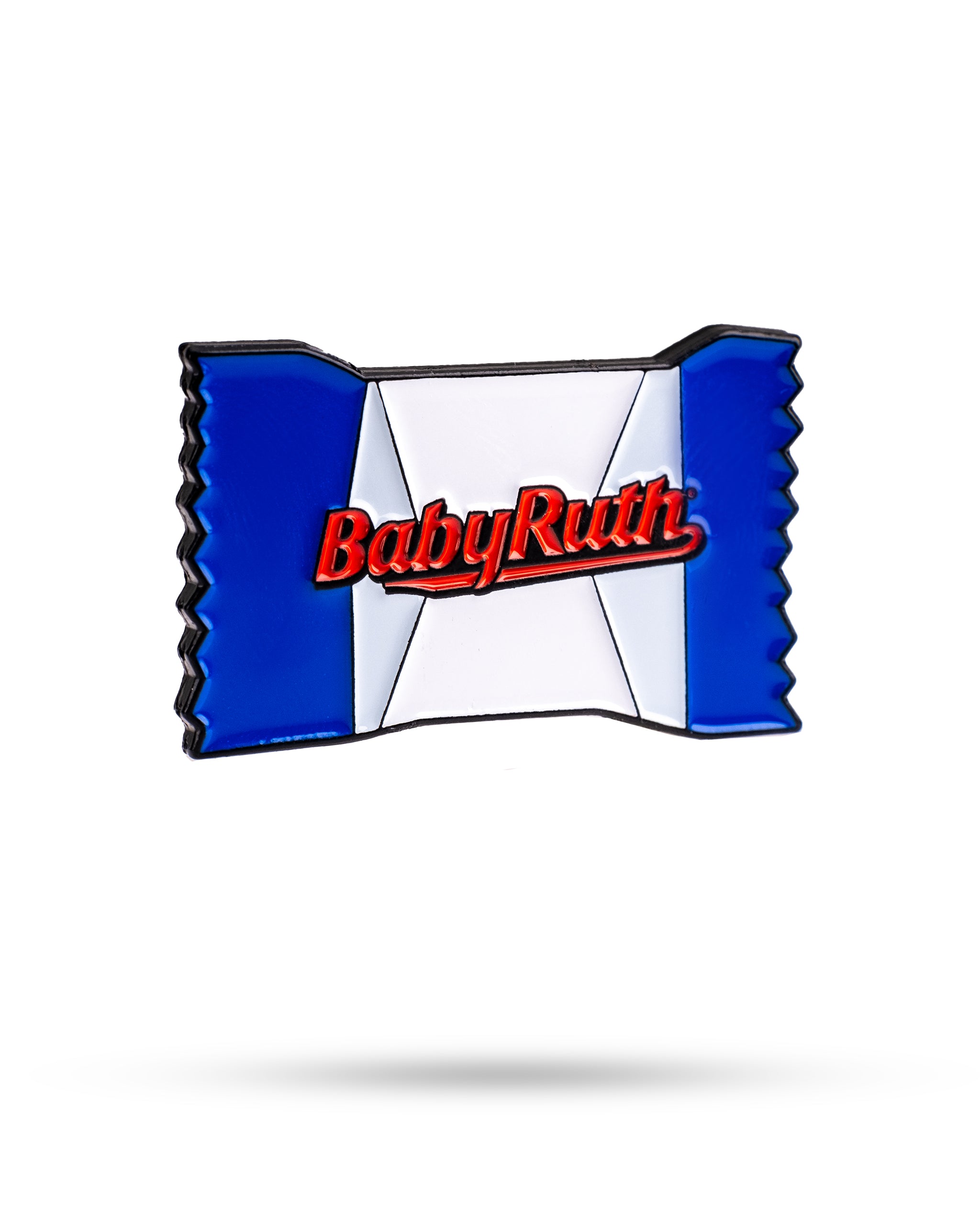 Baby Ruth® ball marker featuring the iconic logo on a round design, suitable for golf use.