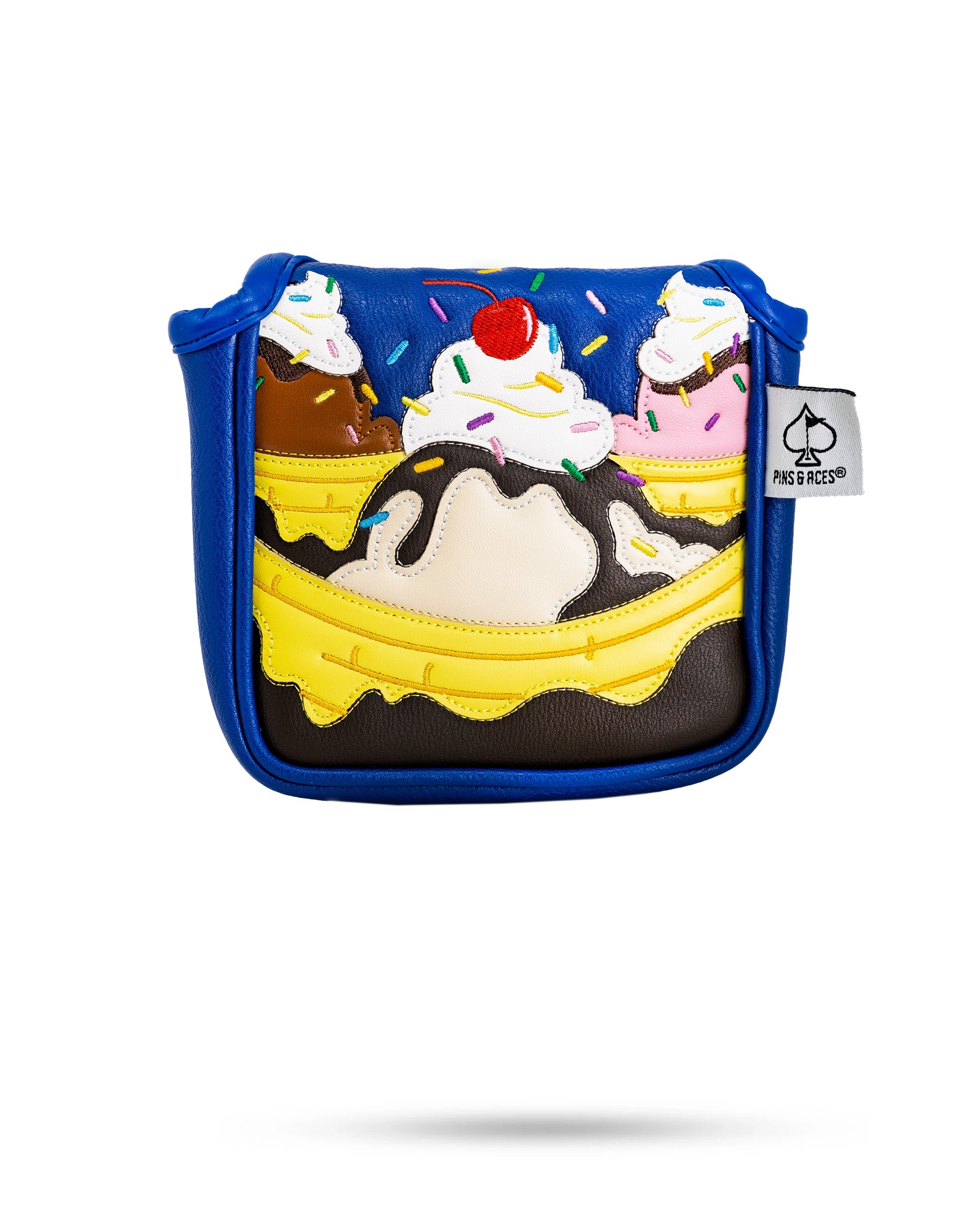 Banana Split mallet putter cover featuring vibrant colors and a playful dessert design.