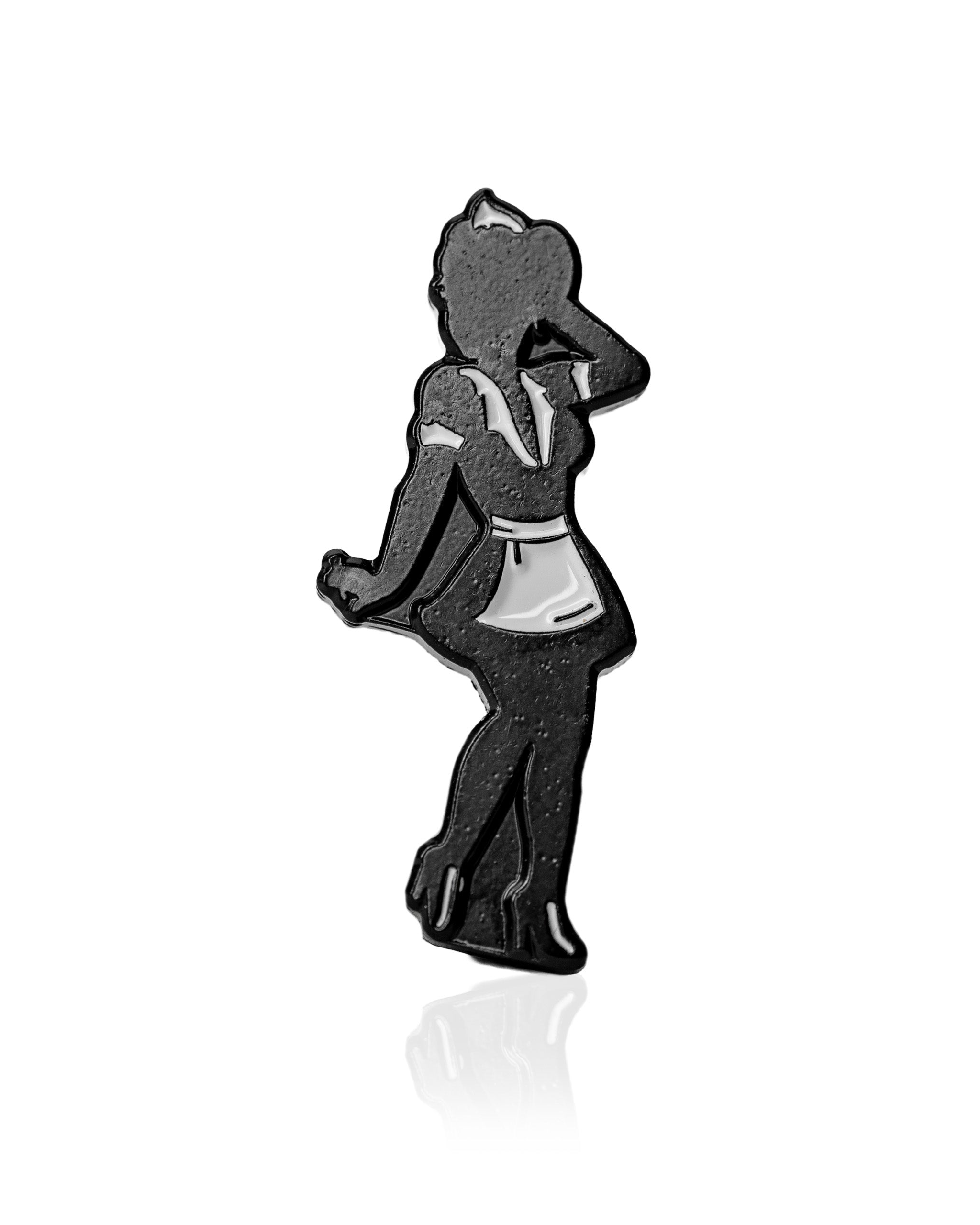 Silhouette ball marker featuring a playful figure in a maid outfit, designed for stylish golfers.