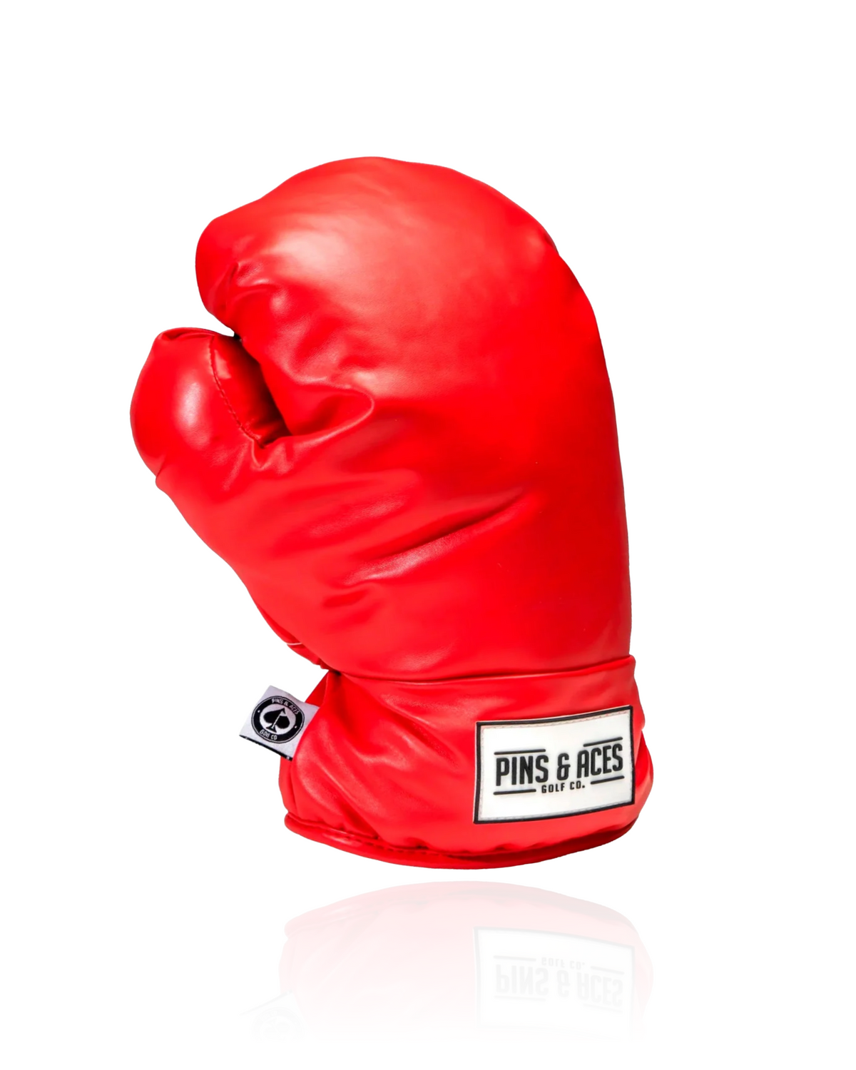 Red boxing glove driver cover from Pins and Aces, designed to protect your golf club with a bold and unique style.