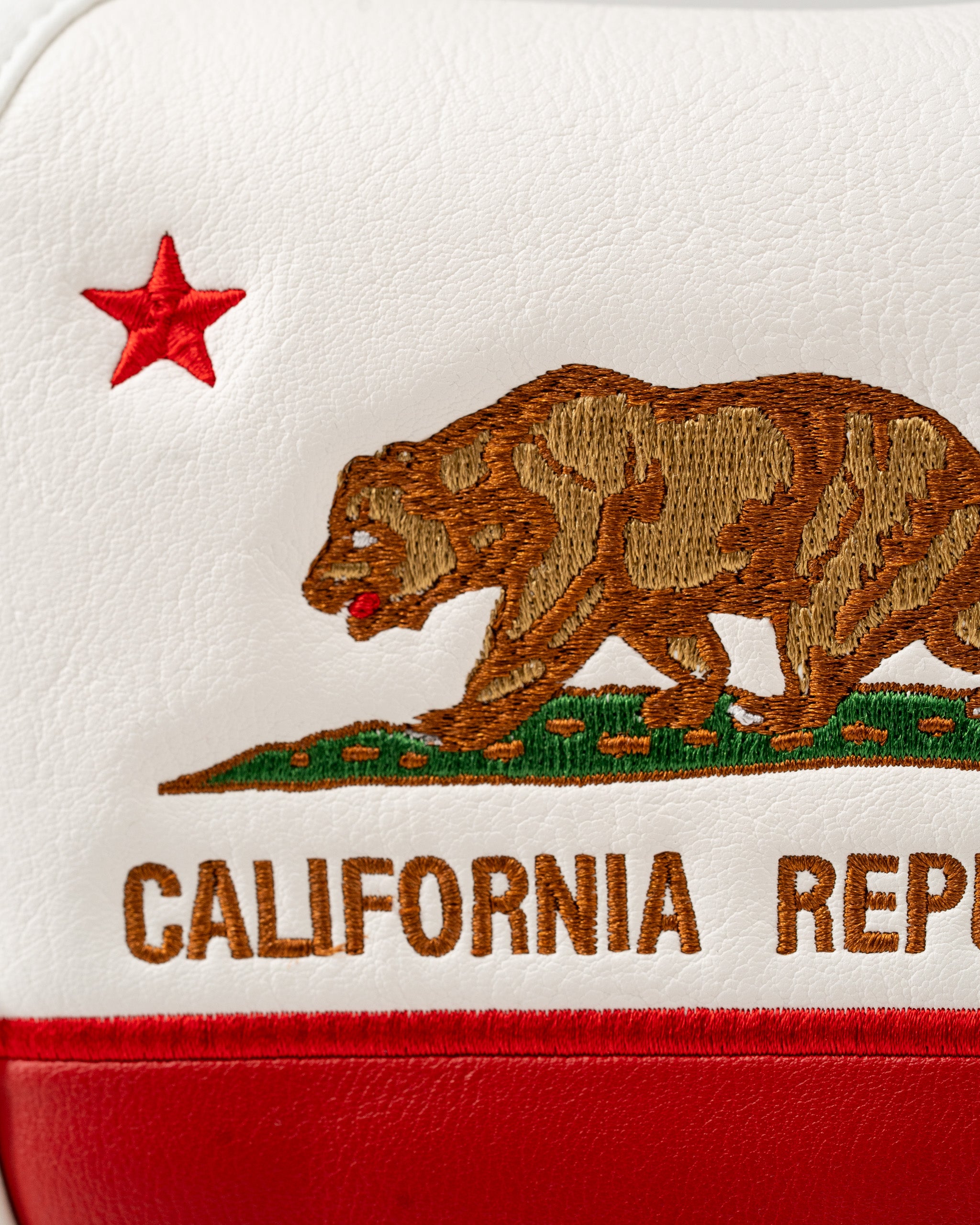 California State Flag mallet putter cover featuring an embroidered bear and star design, perfect for stylish golfers.