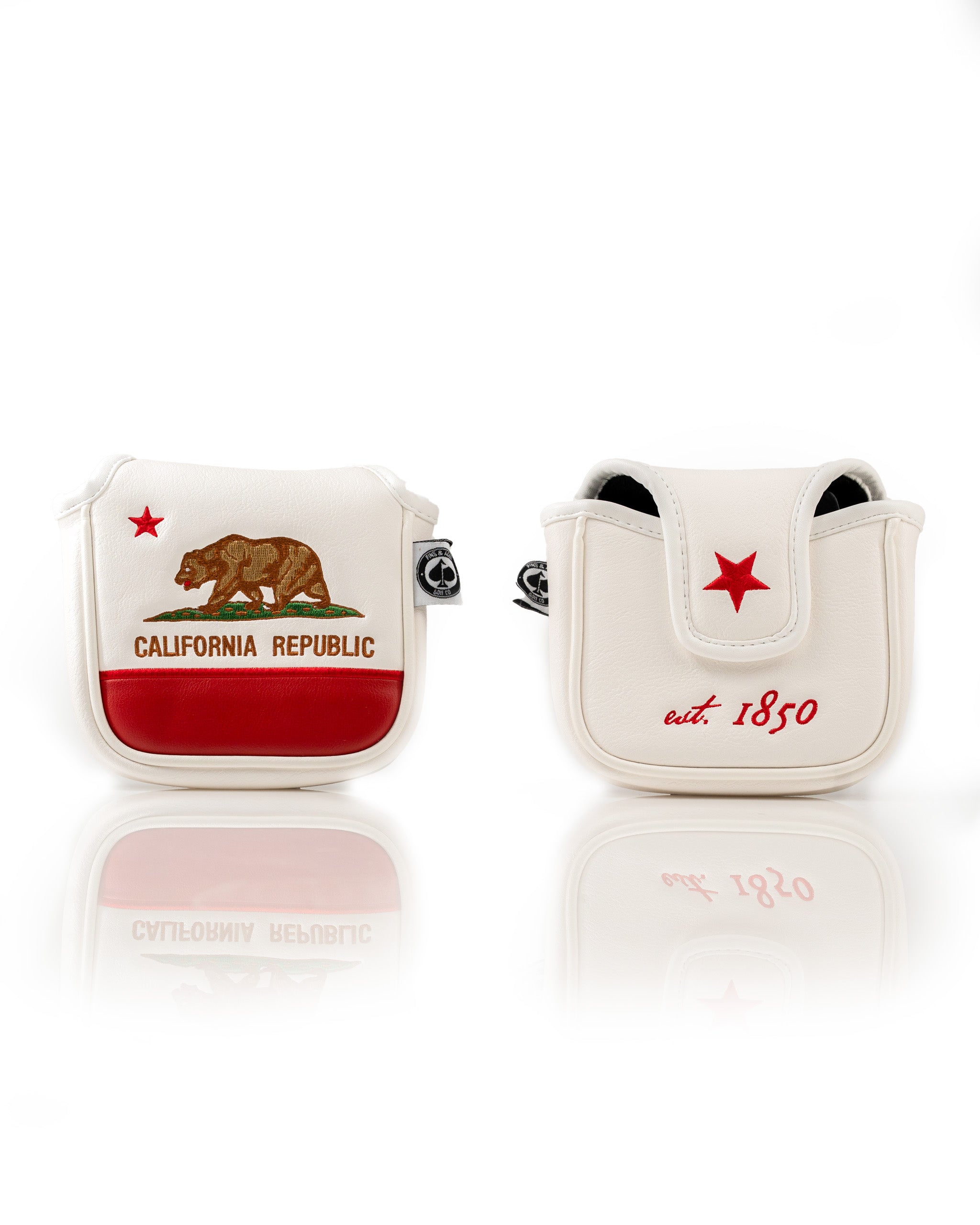 California State Flag mallet putter cover featuring a bear design and red star, perfect for stylish golfers.