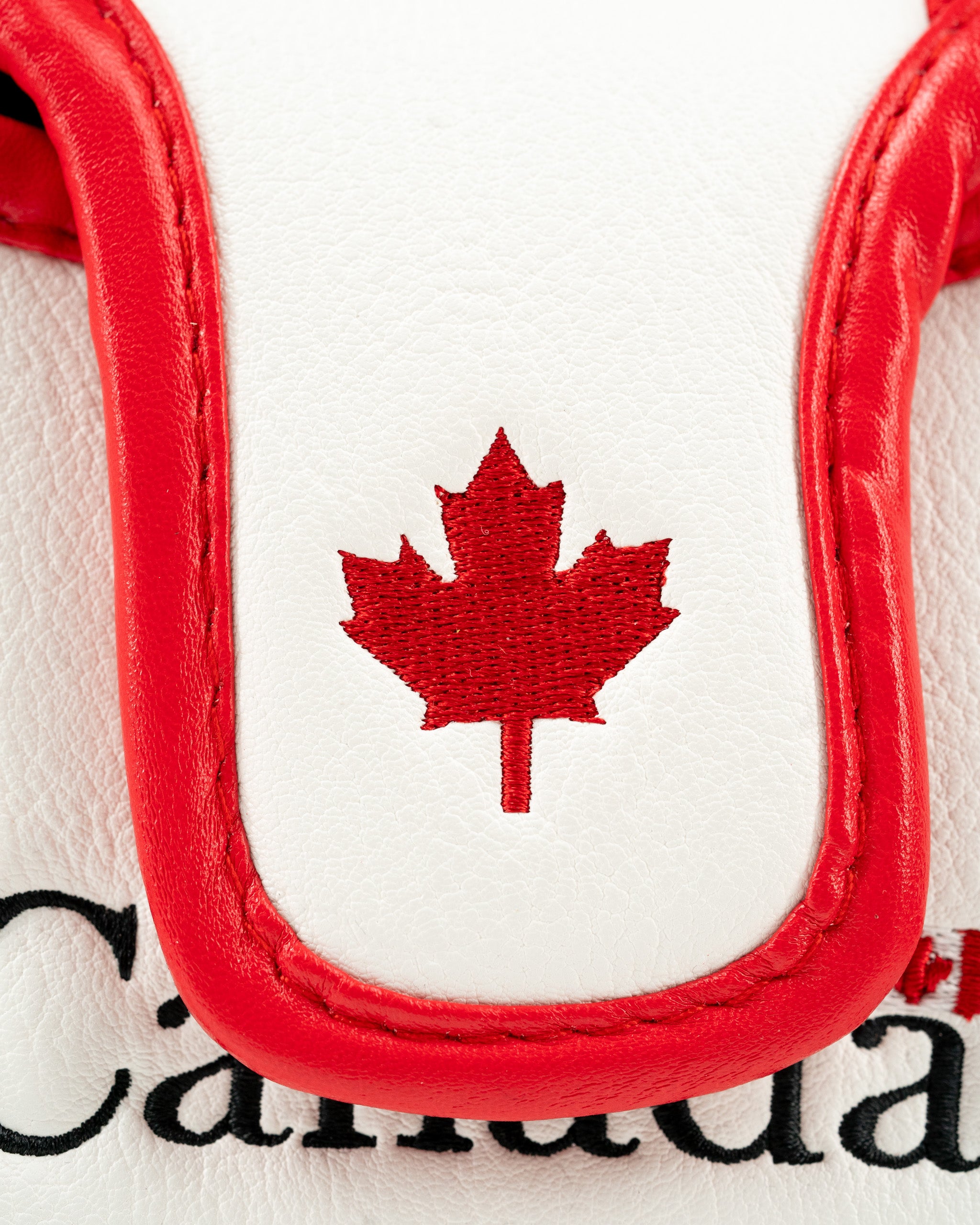 Canada mallet putter cover featuring a red maple leaf design on a white background, perfect for golfers who want to showcase their patriotism.
