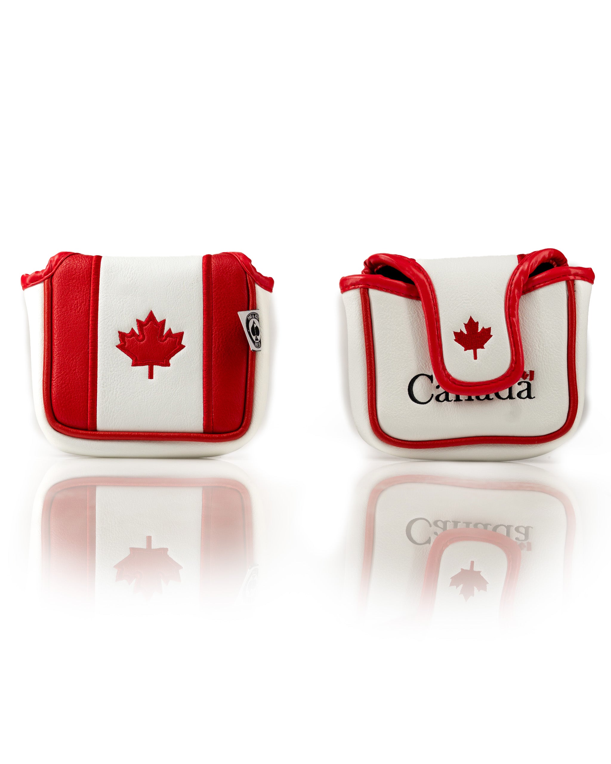 Canada mallet putter cover featuring a red and white design with a maple leaf and "Canada" text, perfect for golfers.