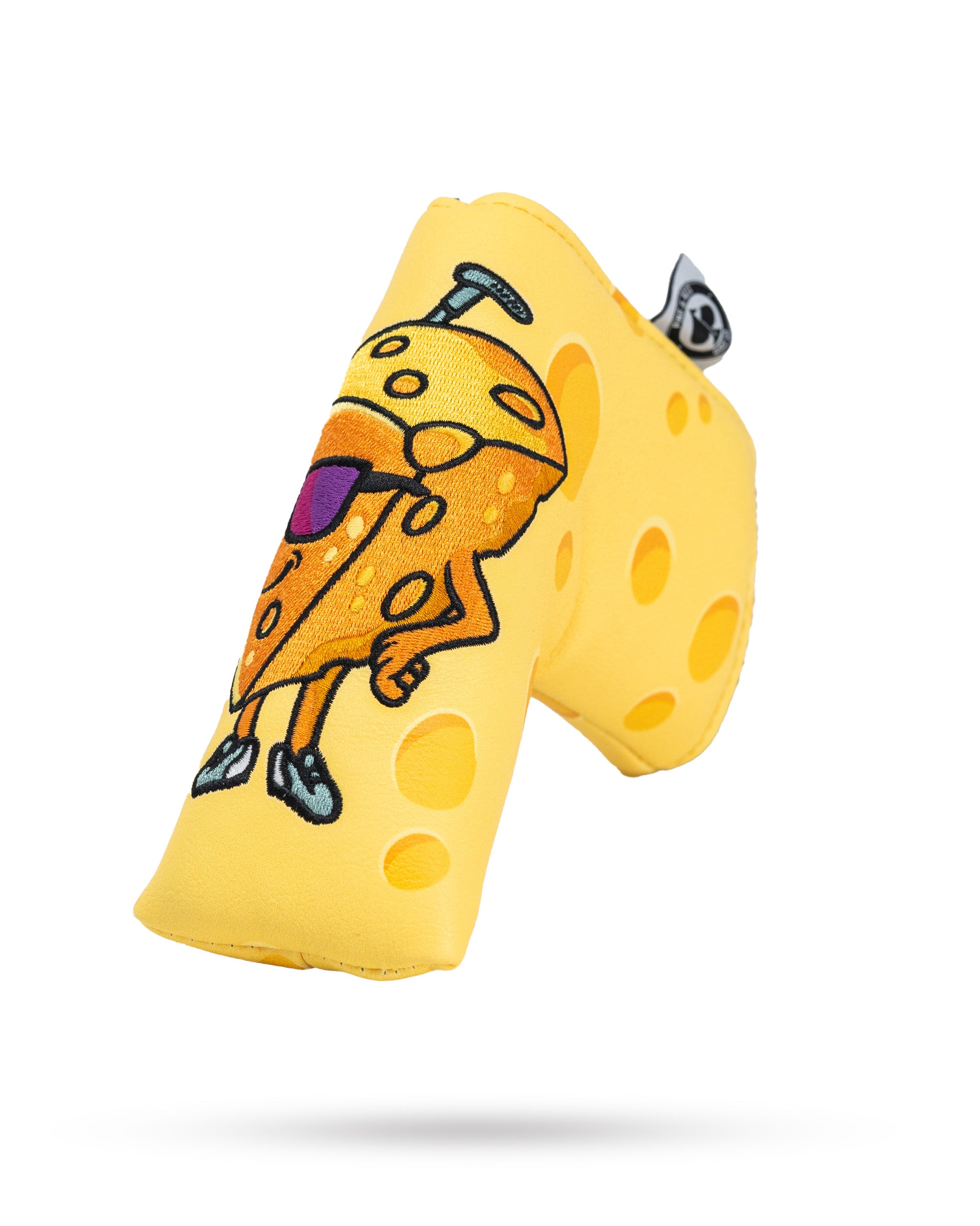 Alt text: Big Cheese Blade Putter Cover featuring a yellow cheese design with a playful appearance, ideal for golf enthusiasts.
