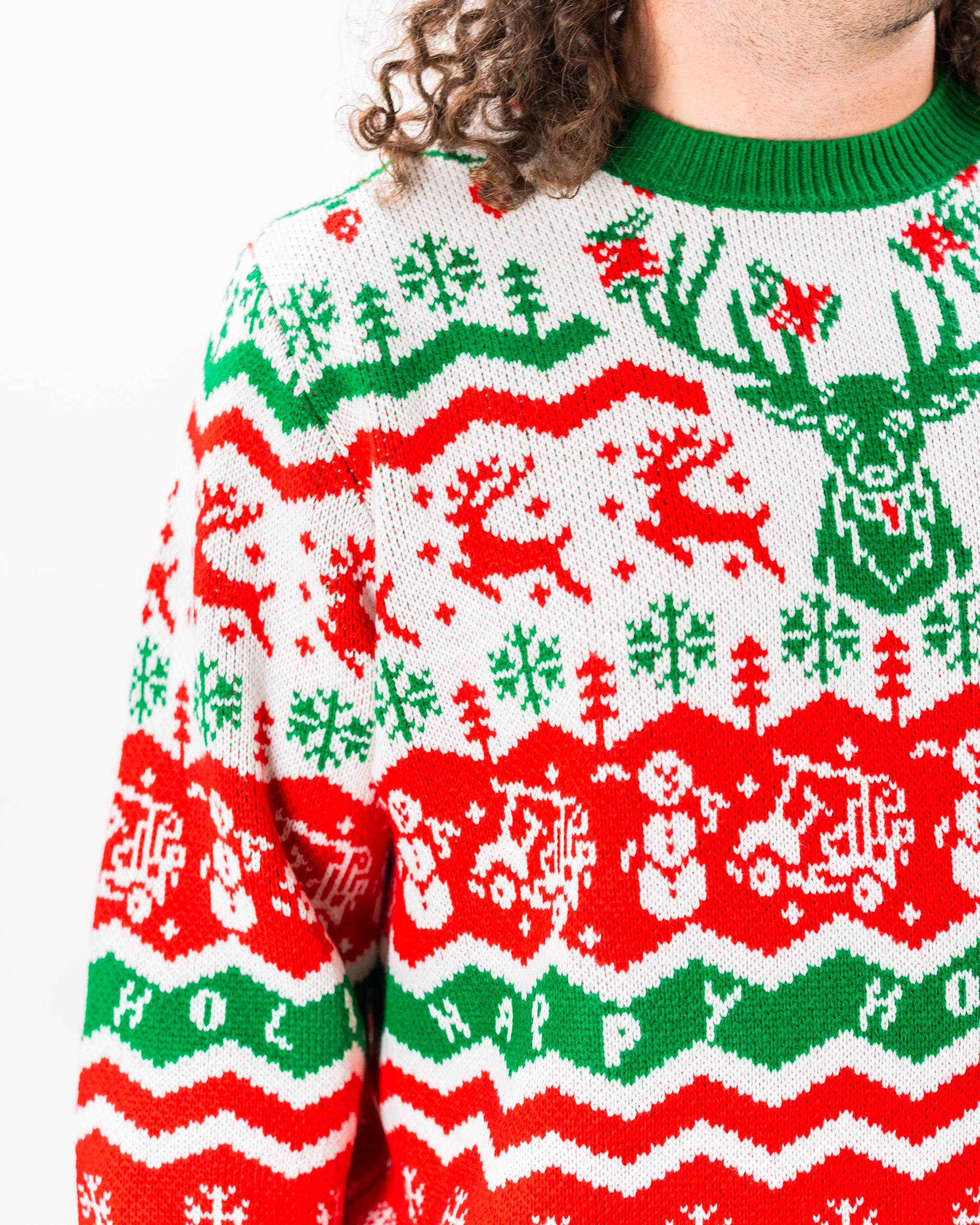 Pins & Aces 2024 Ugly Sweater featuring festive golf-themed graphics and vibrant colors, perfect for holiday gatherings.