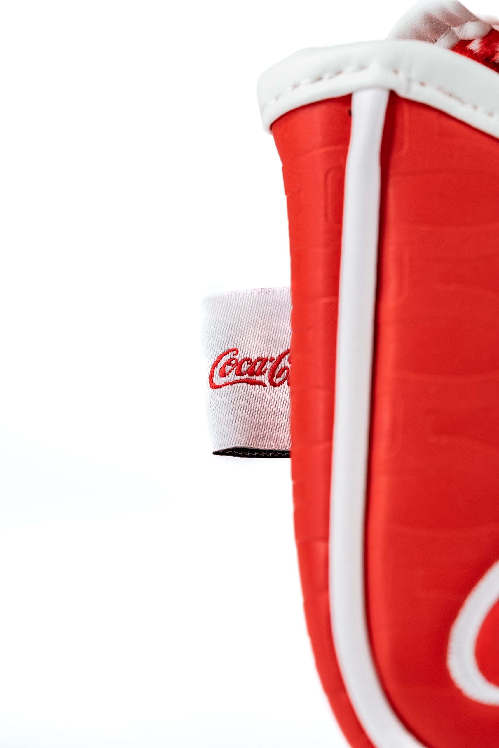 Coca-Cola mallet putter cover in vibrant red with white accents and logo, designed for stylish golf protection.