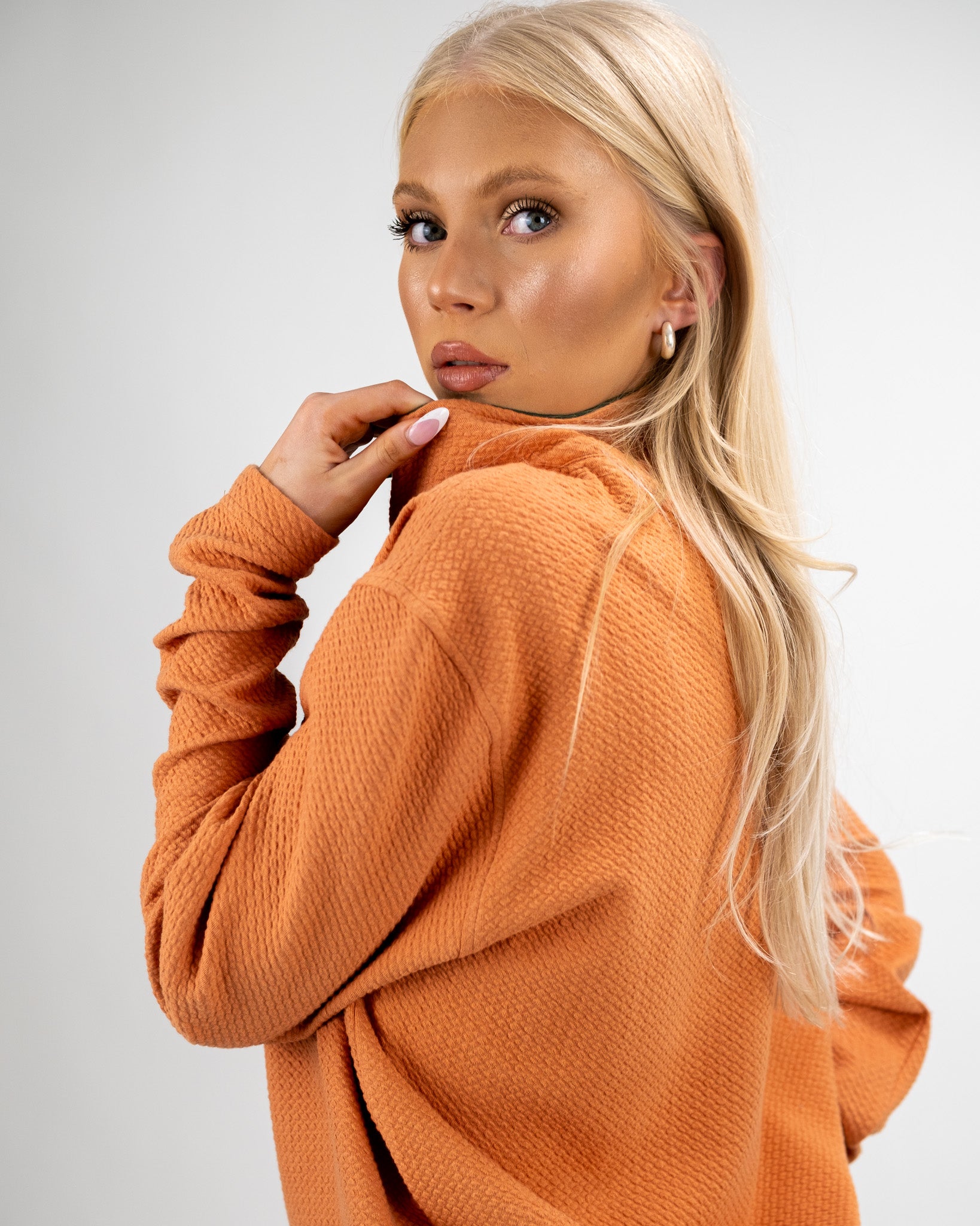 Player Preferred™ Waffle Knit Pullover in Pumpkin color displayed on a white background.