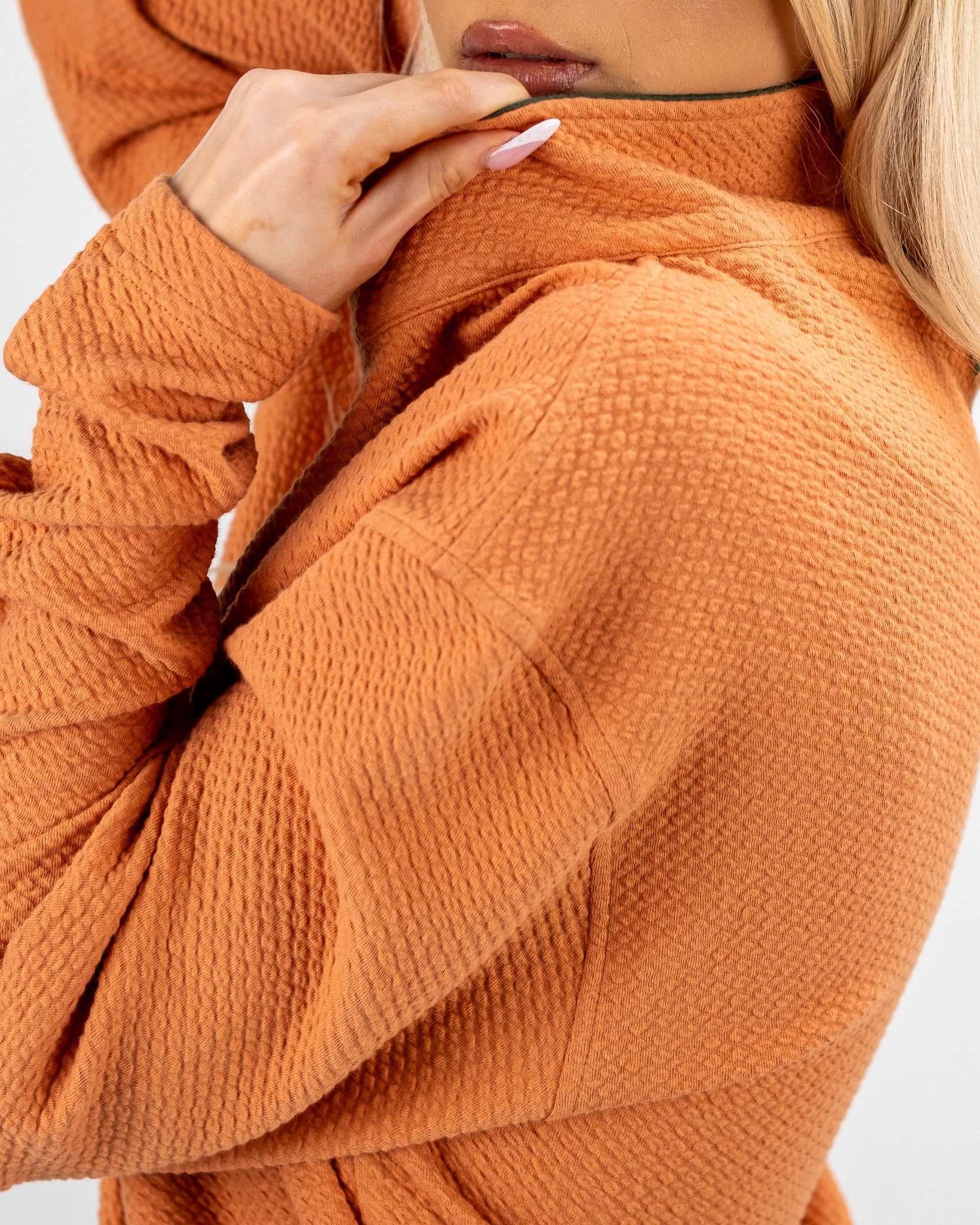 Player Preferred™ Waffle Knit Pullover in Pumpkin color, featuring a textured knit design and a relaxed fit.