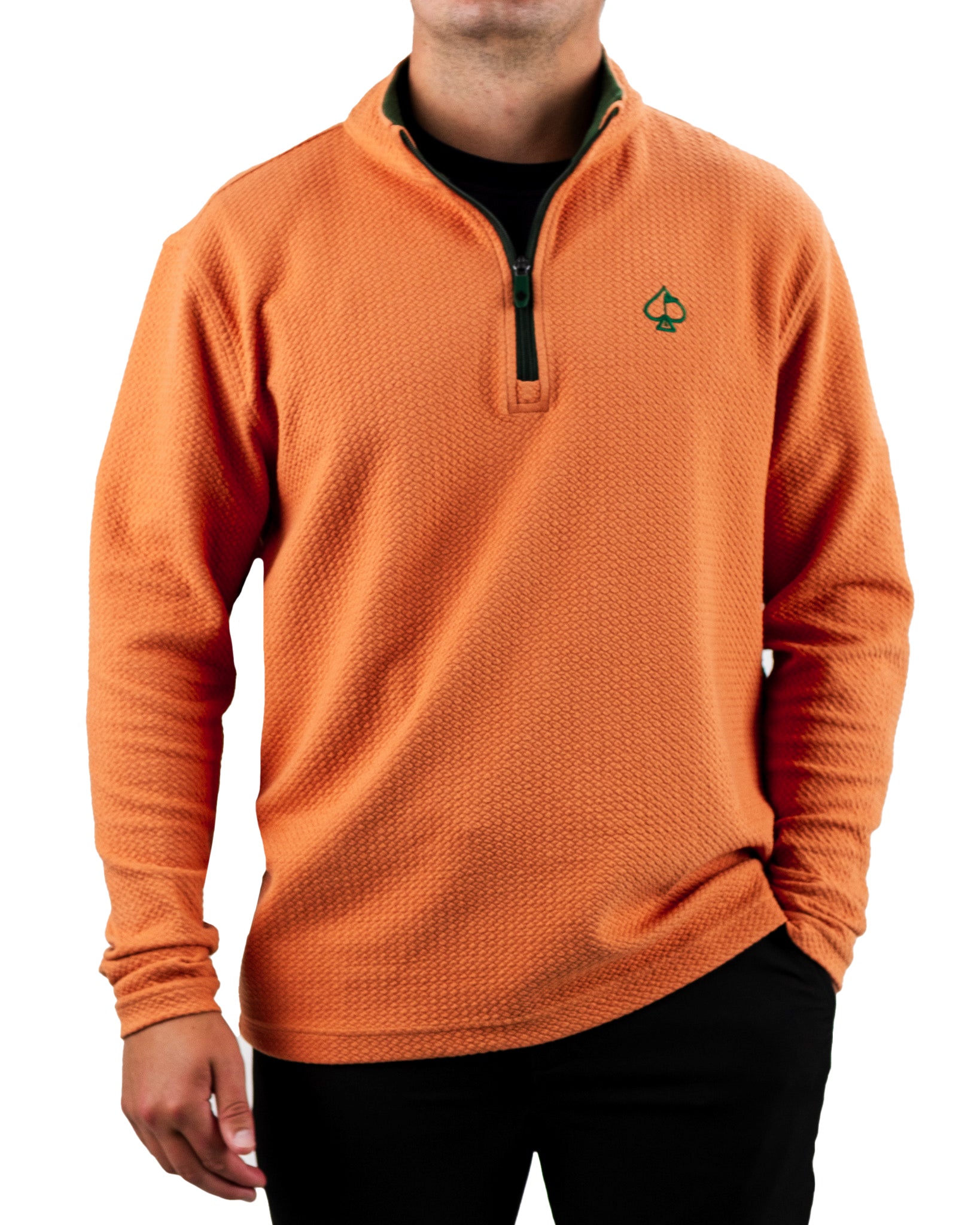 Player Preferred™ Waffle Knit Pullover in Pumpkin color, featuring a textured knit pattern, relaxed fit, and long sleeves.
