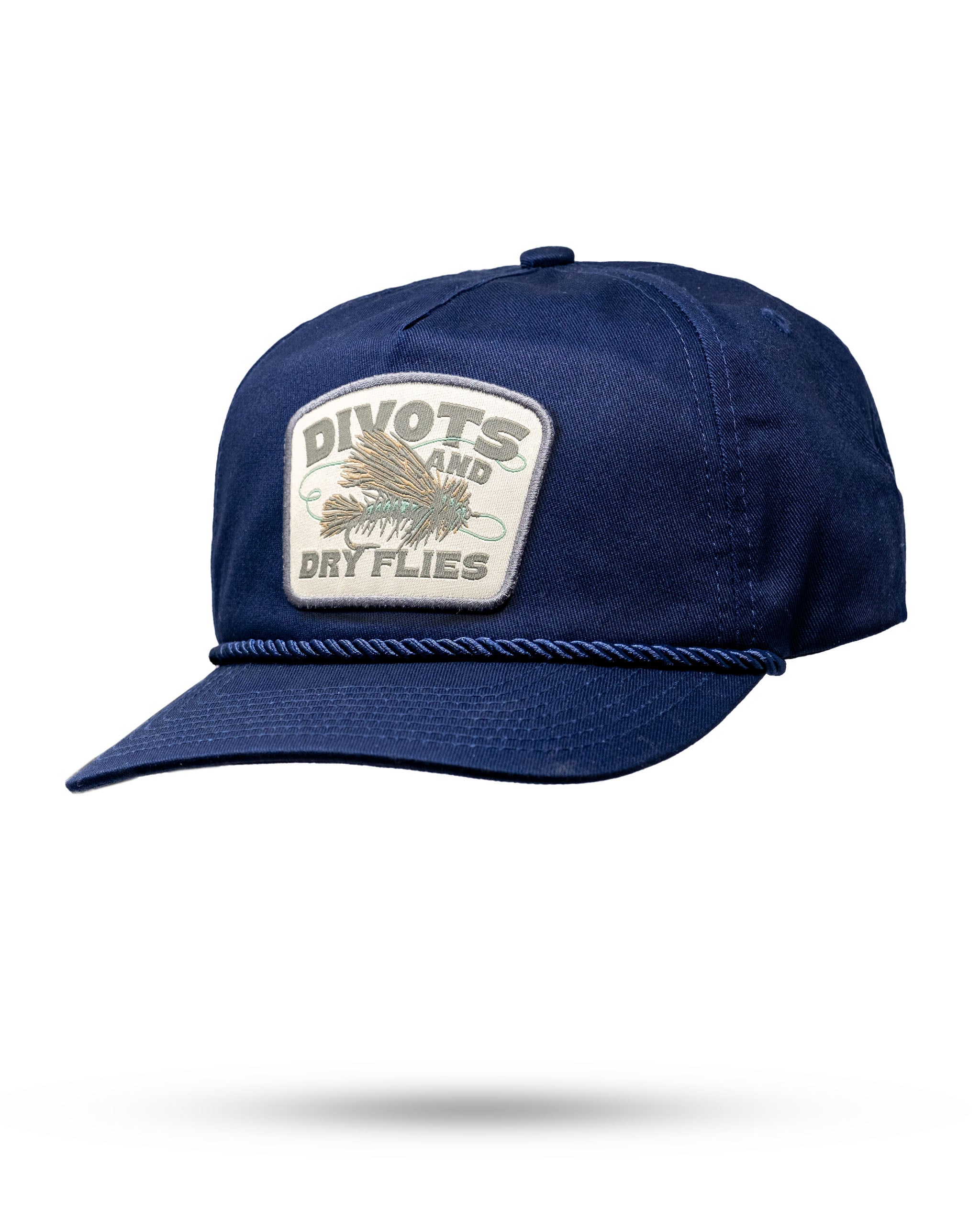 Heritage Rope Hat in Navy featuring "Divots & Dry Flies" design.
