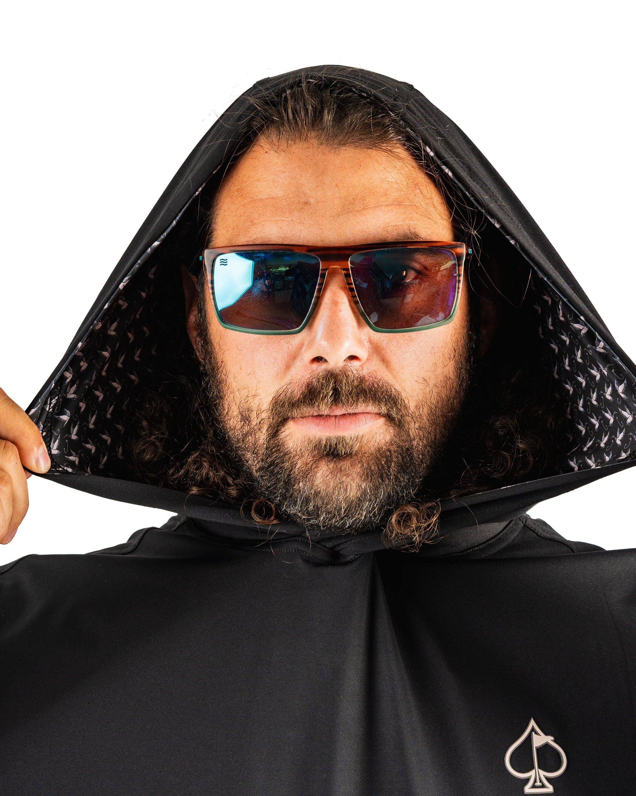Men's performance golf hoodie in black, featuring a duck hook design and a stylish hood, perfect for on-course comfort.