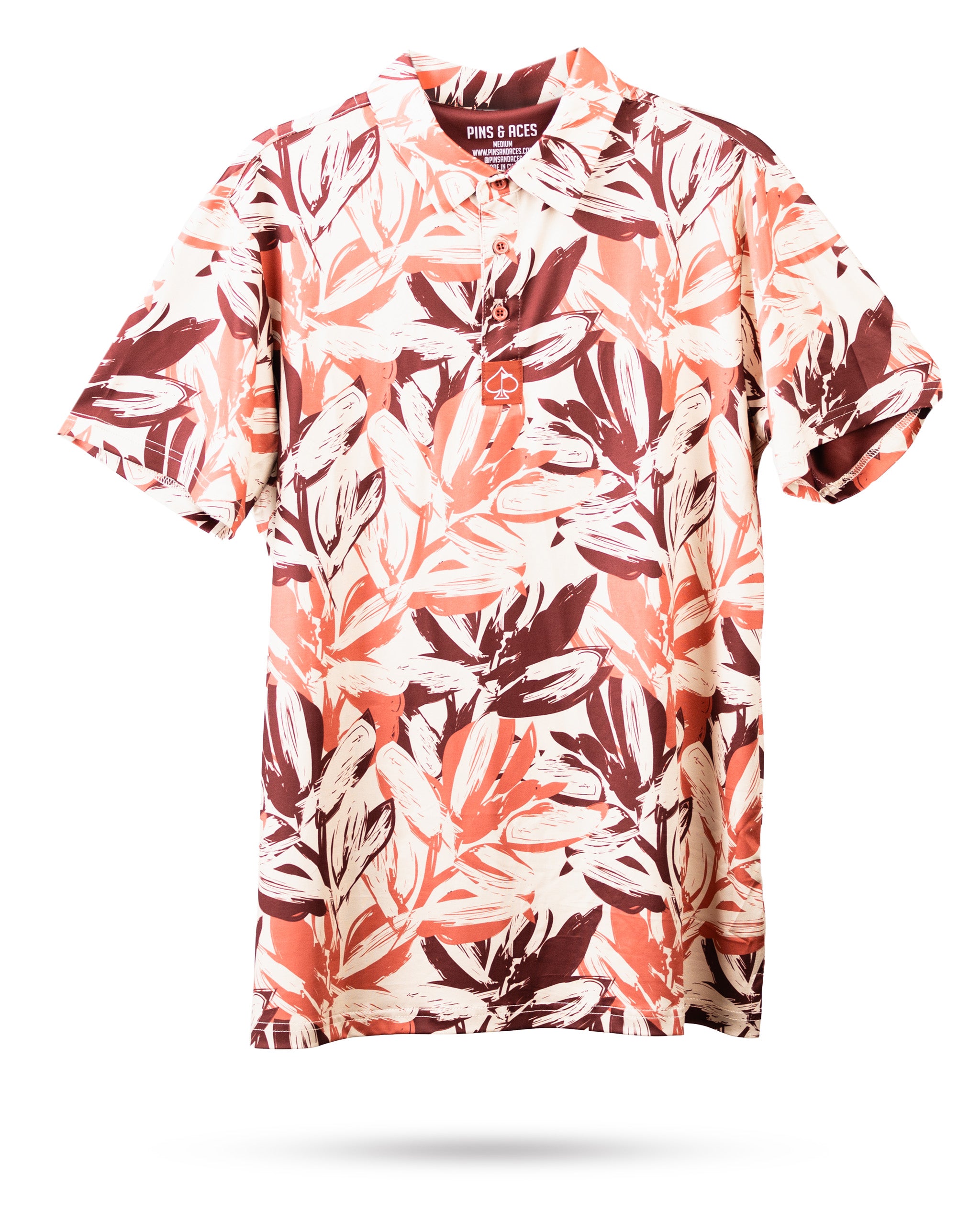 Brushed Floral polo shirt featuring a detailed floral pattern in autumn colors.