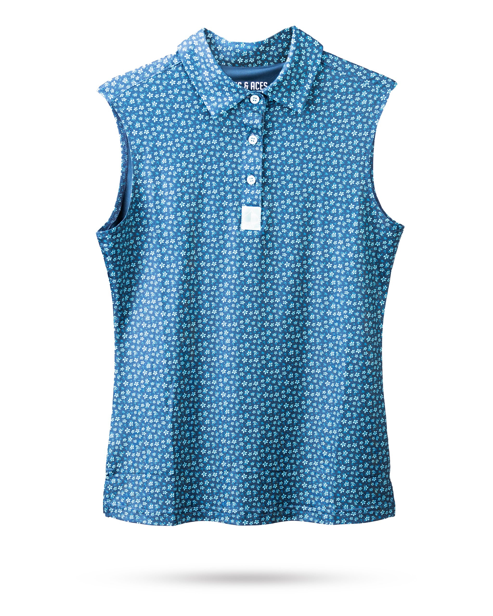 Women's blue micro floral print dress featuring delicate patterns on a lightweight fabric.