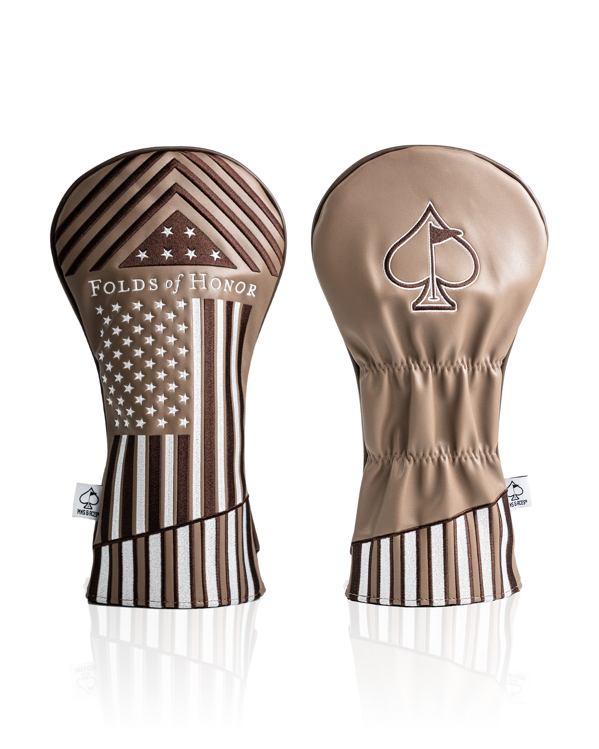 Folds of Honor 2.0 driver cover featuring a patriotic design with an American flag and spade logo in brown tones.