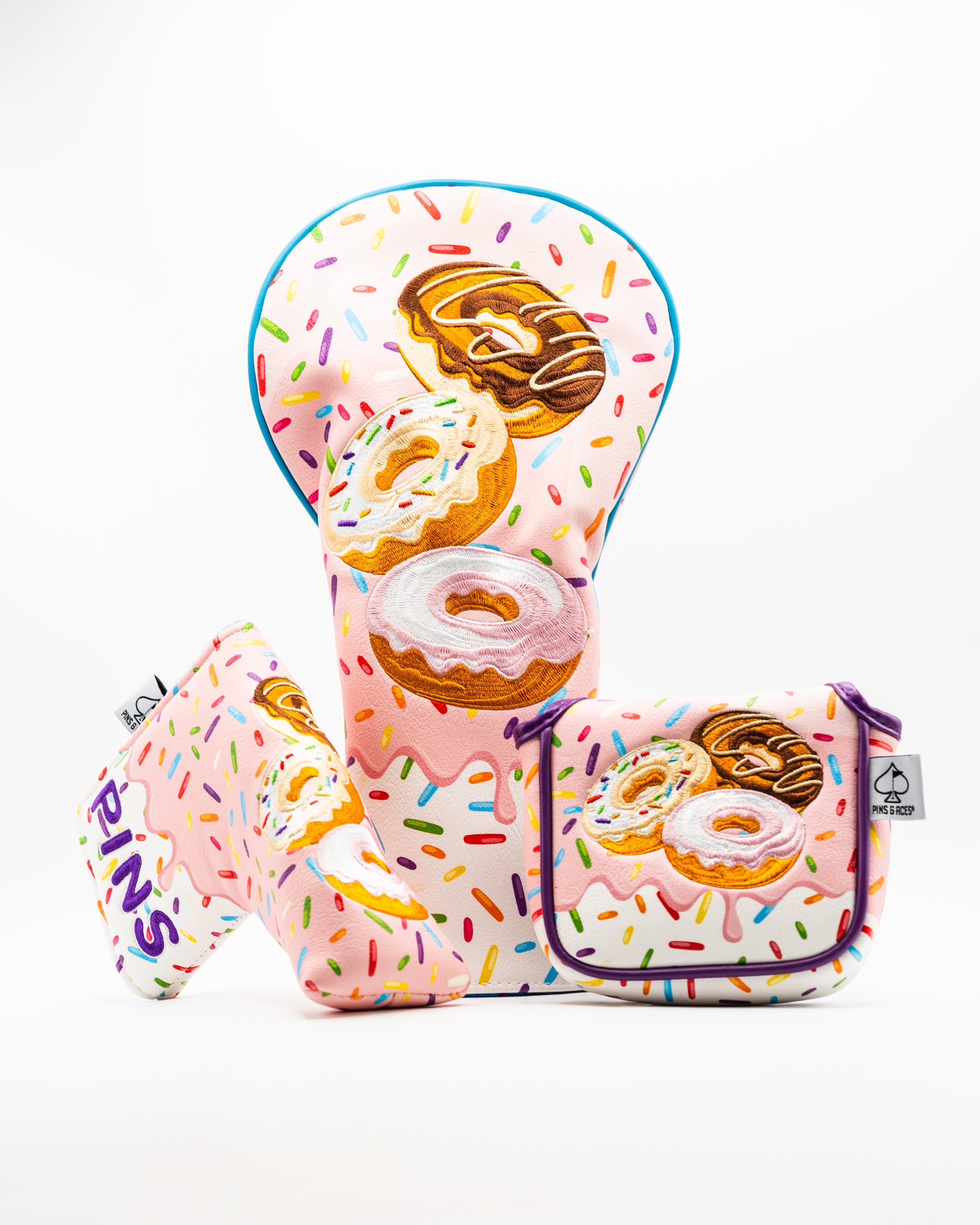 Colorful mallet putter cover featuring a donut design with sprinkles, perfect for adding fun to your golf gear.