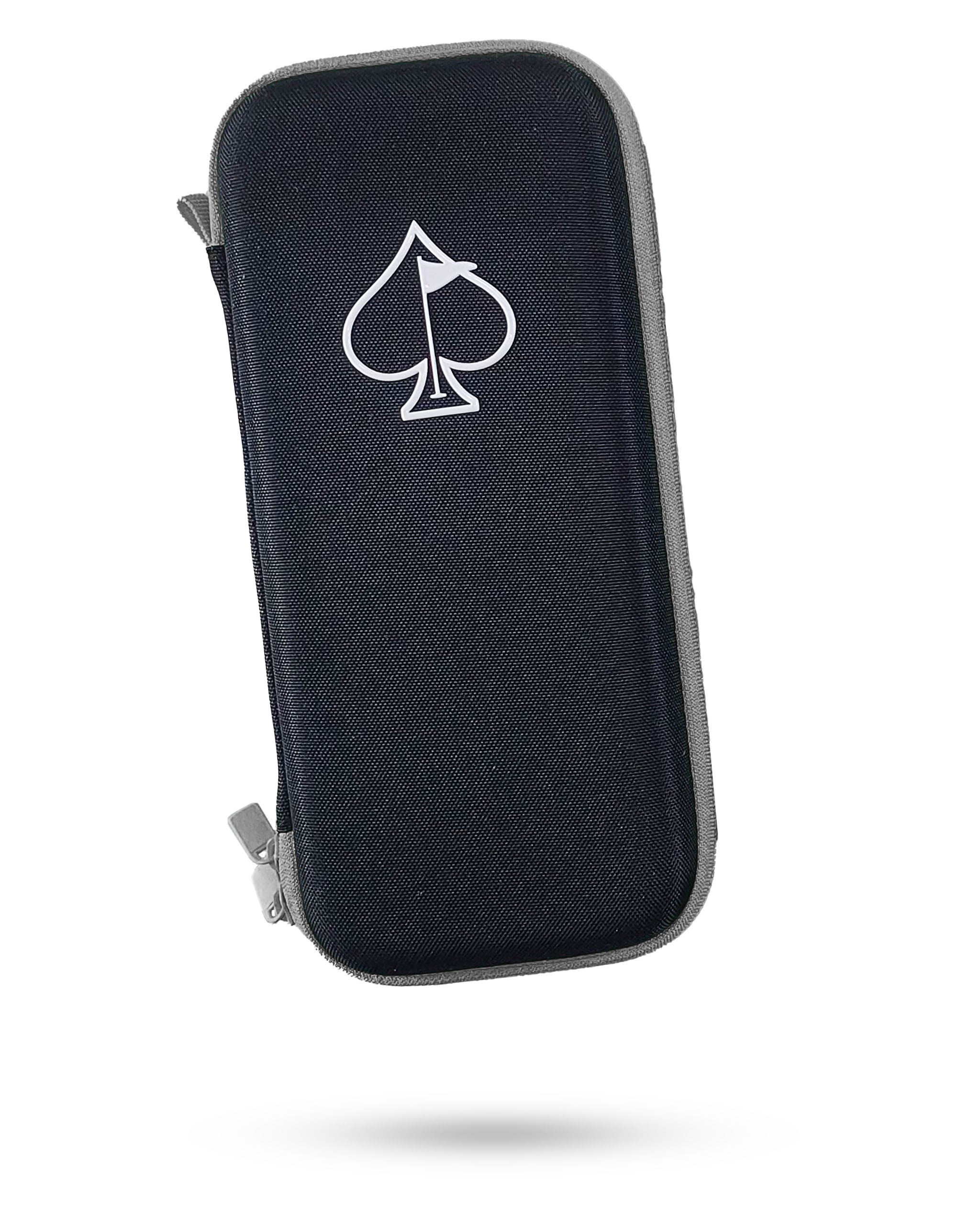 Black glove and accessory caddie with a white spade logo, designed for organizing golf gloves and small accessories.