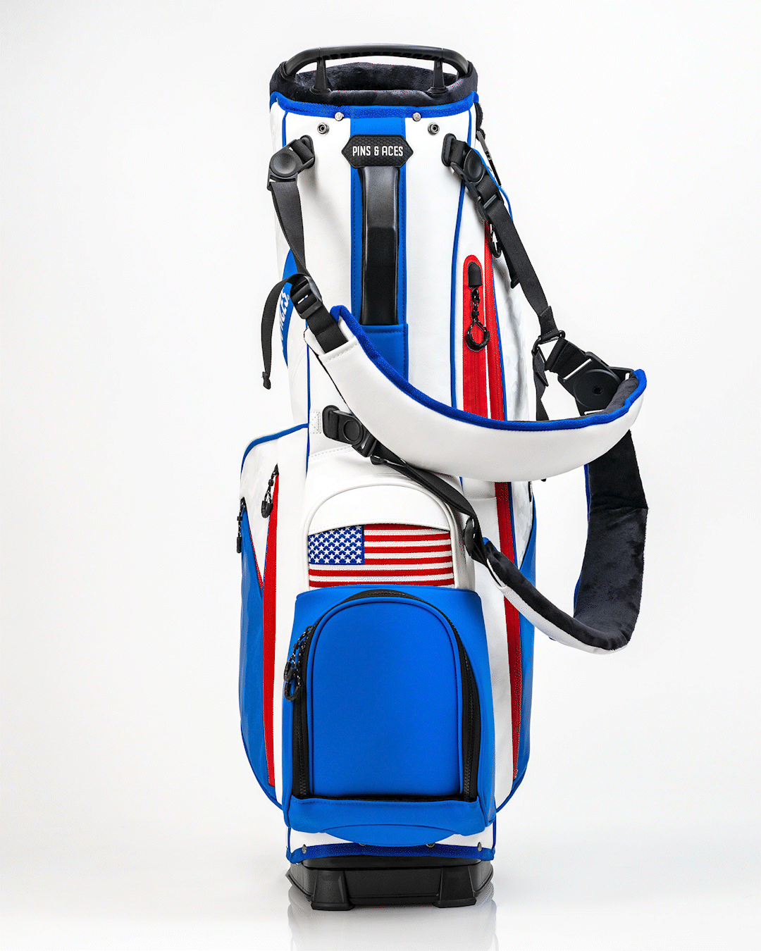 Alt text: Player Preferred™ Golf Bag featuring a sleek design with multiple pockets, integrated handle, and adjustable straps, branded with "Golf of America."