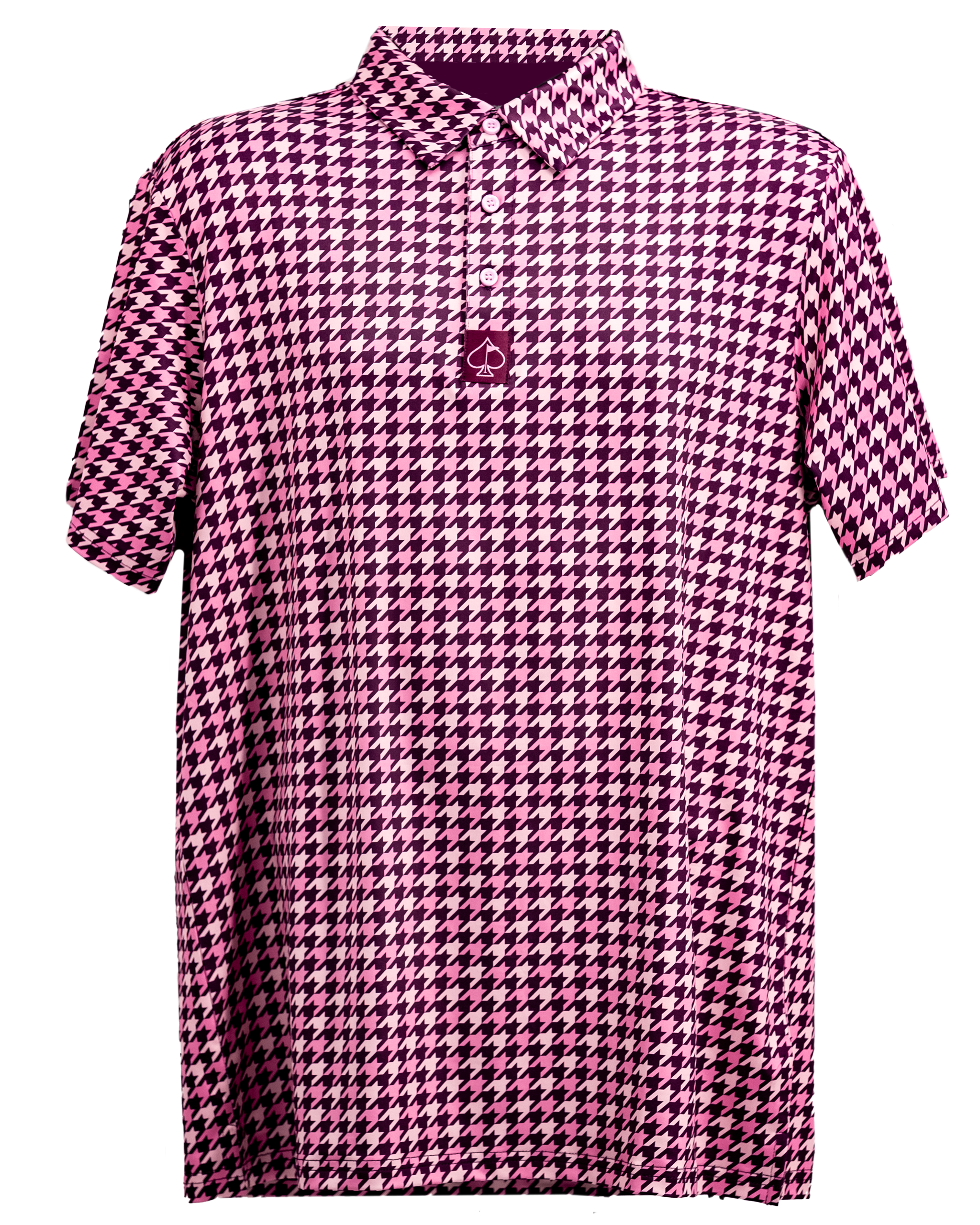 Houndstooth pattern fabric in raspberry color, featuring a stylish design suitable for clothing and accessories.