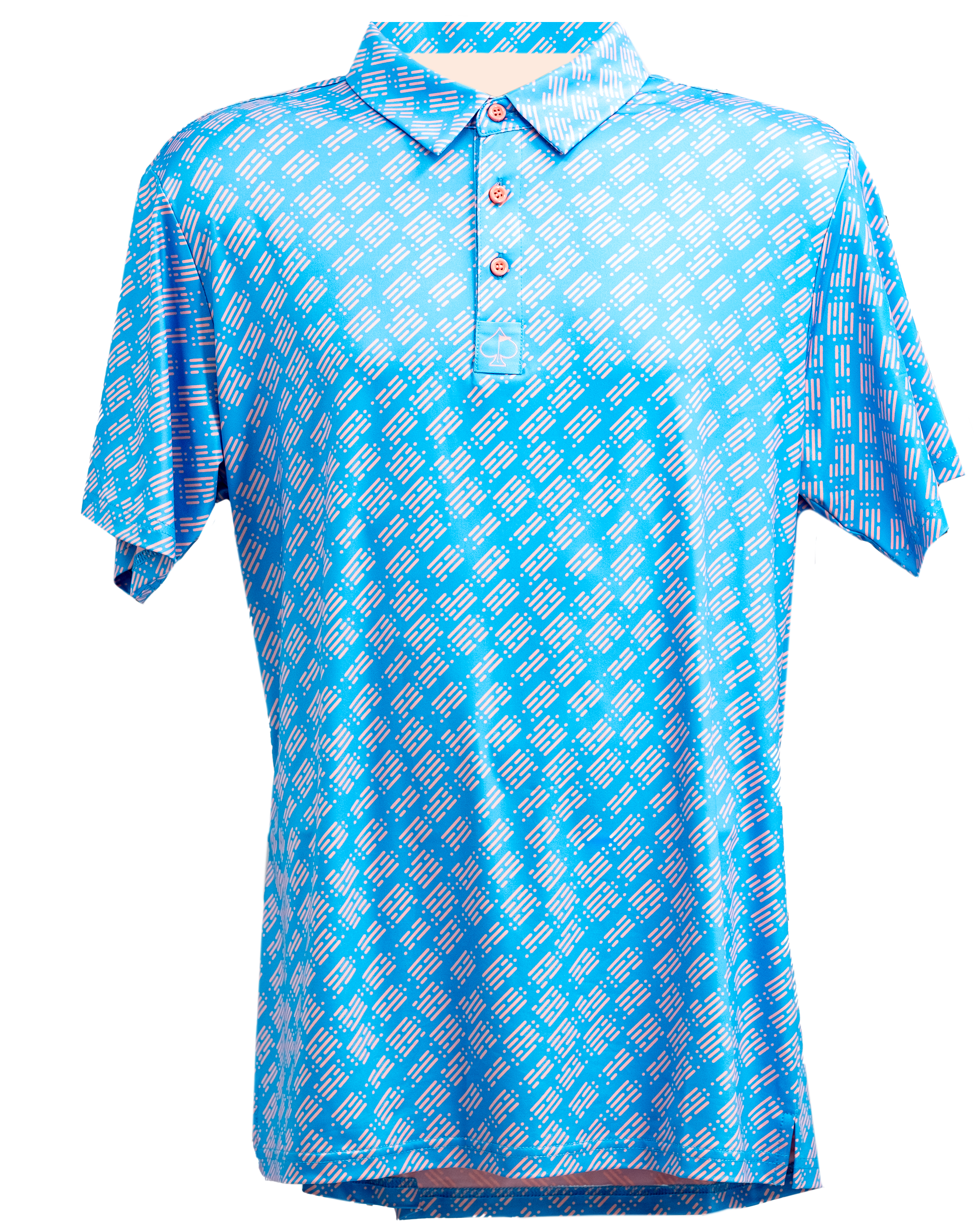 Skyline Dash Blue hanging polo shirt with a modern design and vibrant blue color.