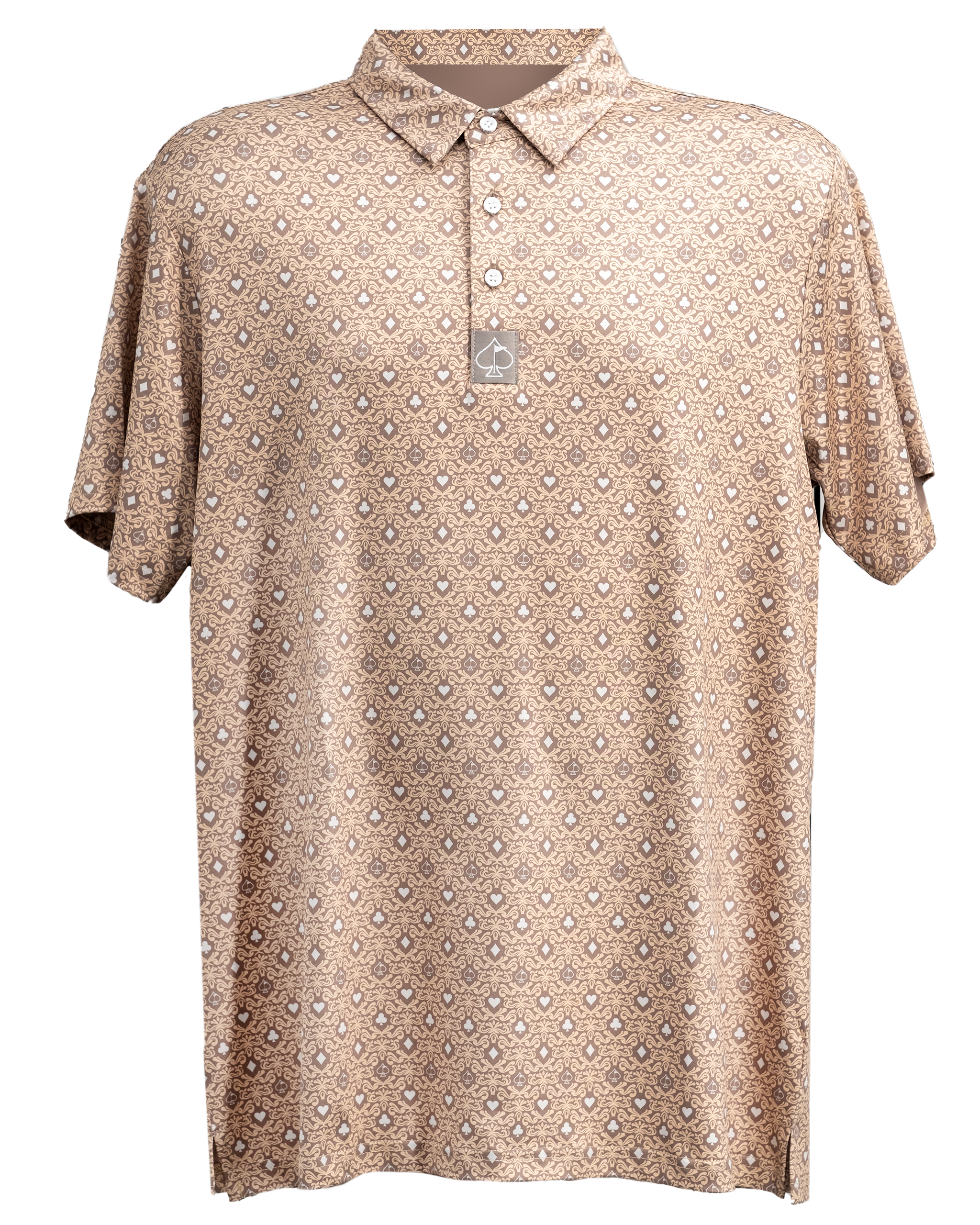 "Big Blind Sand product image featuring a stylish hanging polo shirt in a neutral beige color."